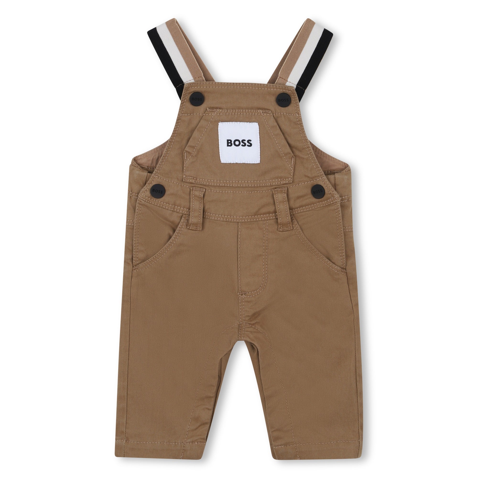 Cotton Blend Overalls with Logo Patch, Camel Hugo Boss