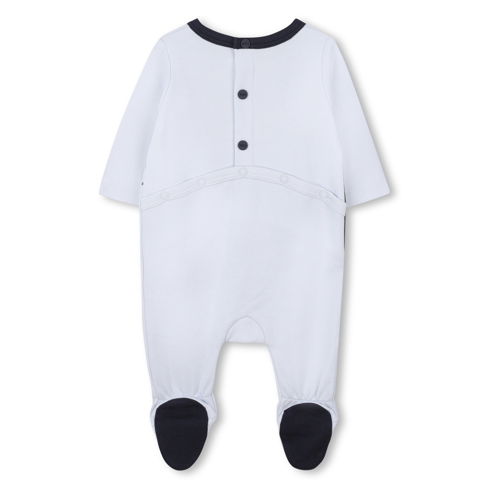 Pale Blue Cotton Babygrow with Oversized Logo Print and Integrated Feet Hugo Boss