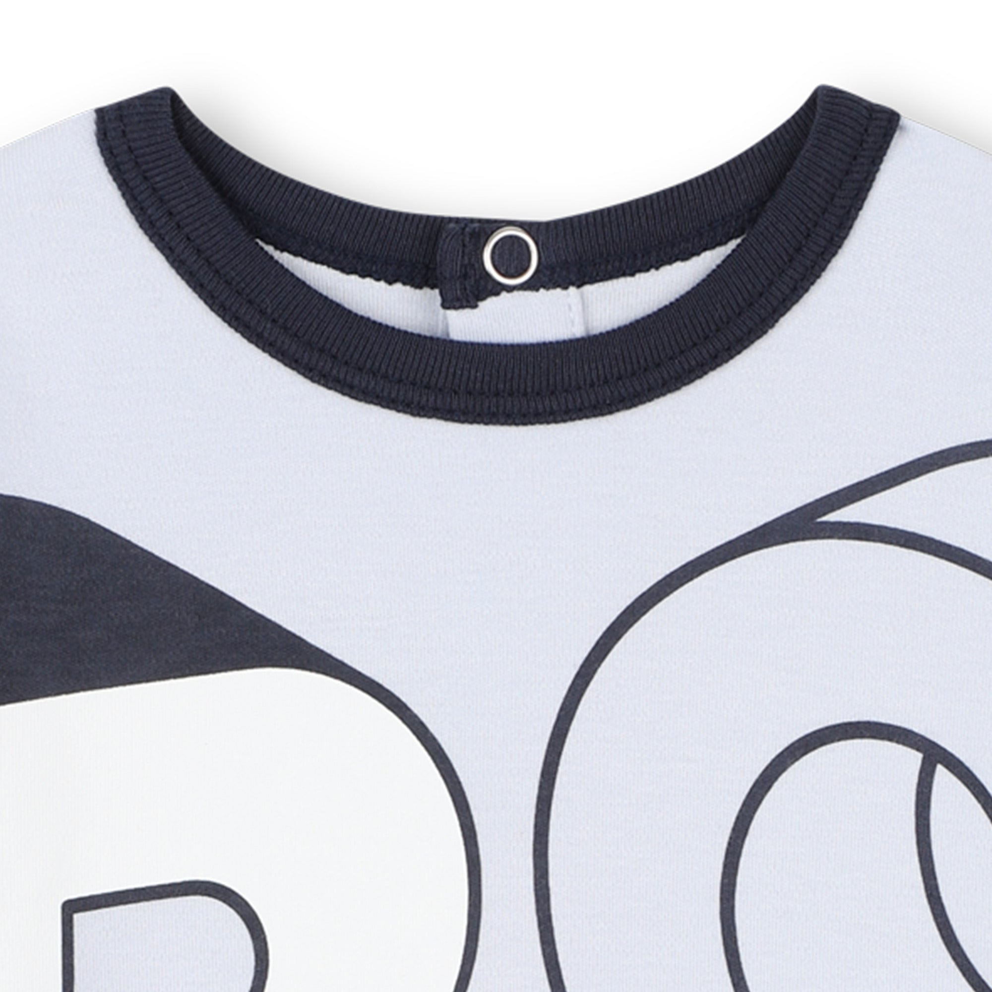 Pale Blue Cotton Babygrow with Oversized Logo Print and Integrated Feet Hugo Boss