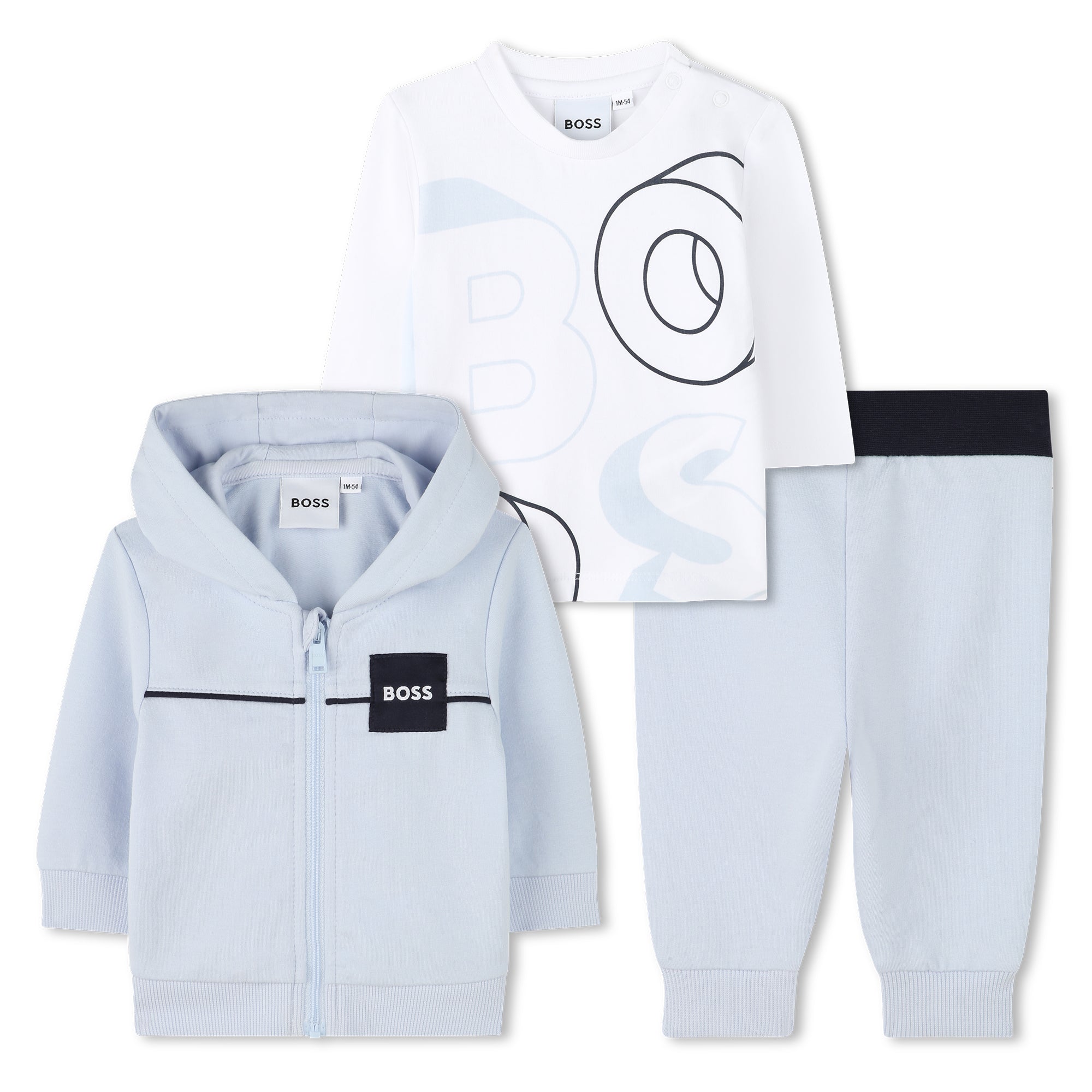 Baby boys light blue hoodie, trousers and long sleeve T-shirt set