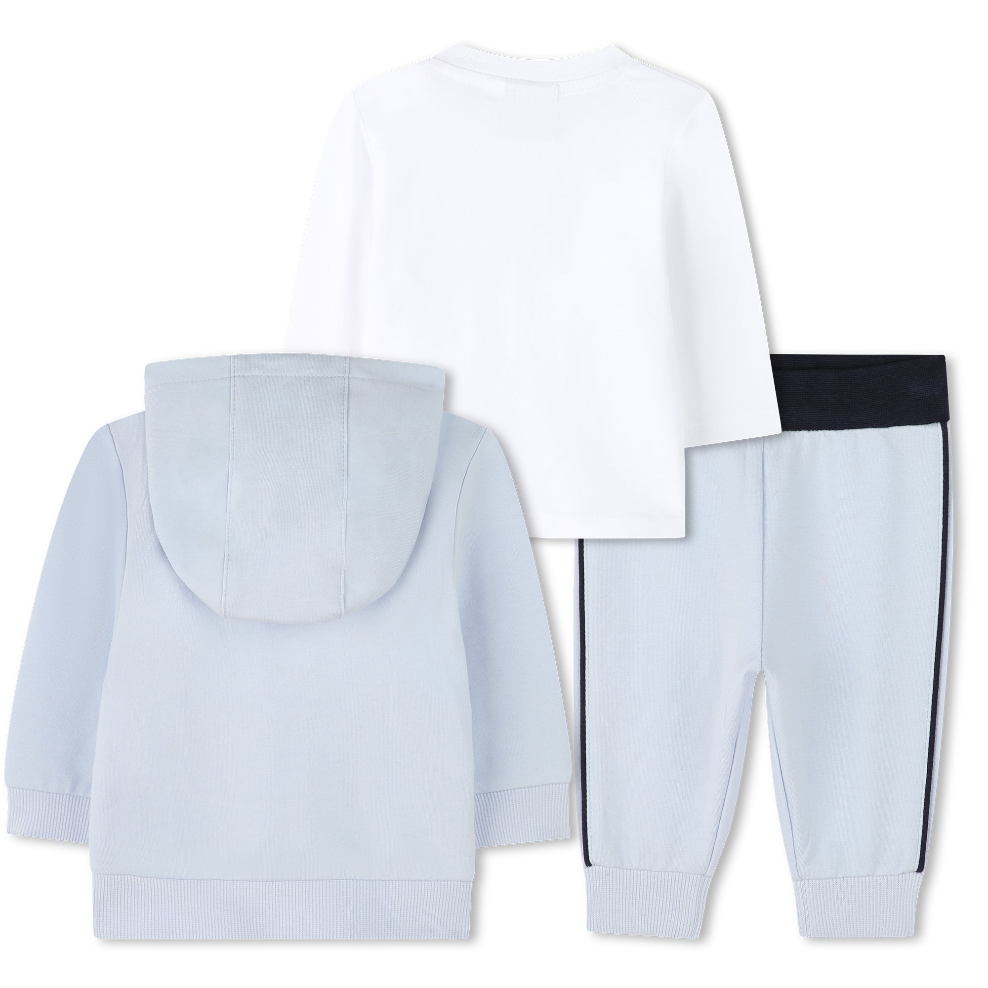 Baby boys light blue hoodie, trousers and long sleeve T-shirt set