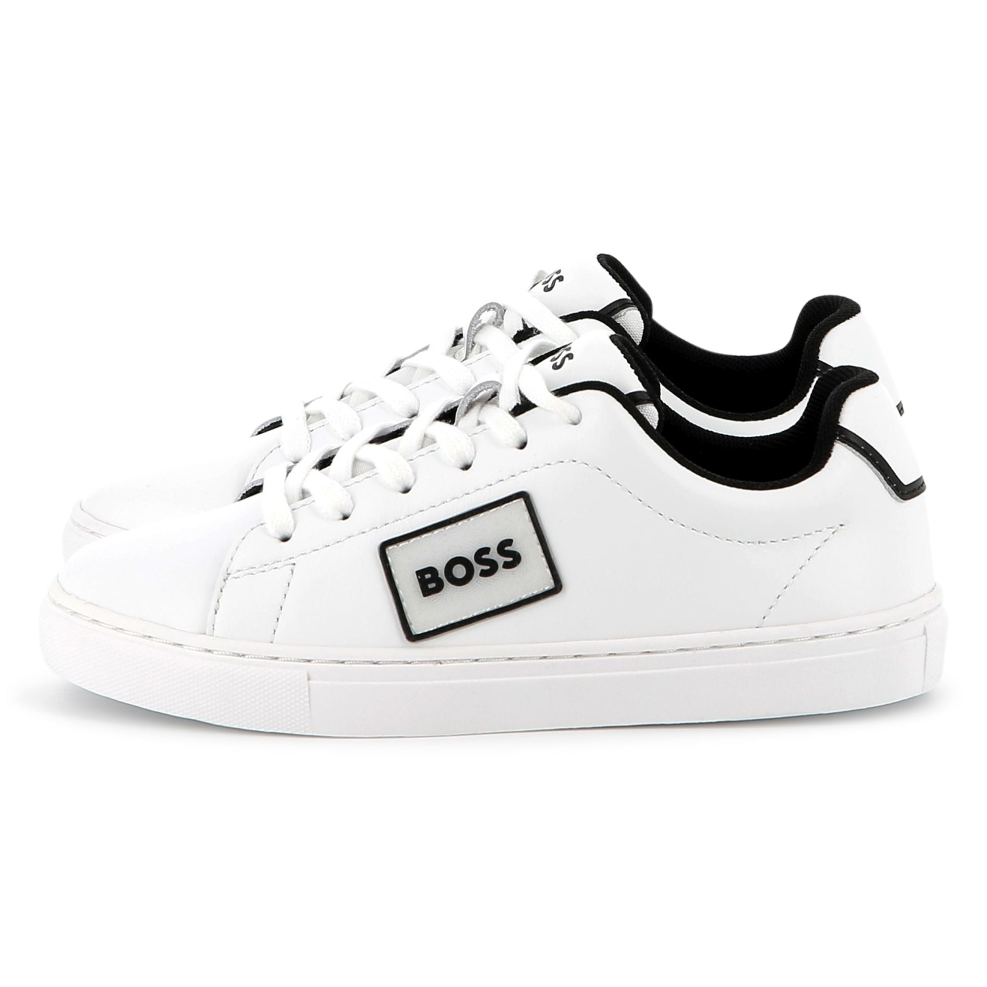 Cow Leather Trainers with Branded Details and TPR Outsole Hugo Boss