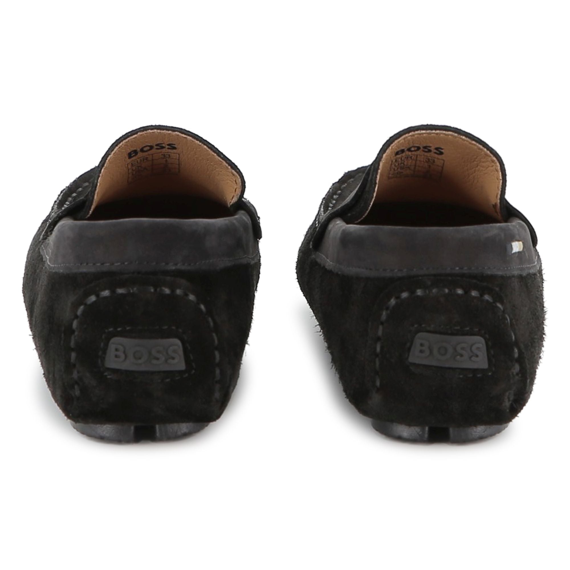 Suede Leather Loafers with Embossed Logo and Tricolour Stripe Embroidery