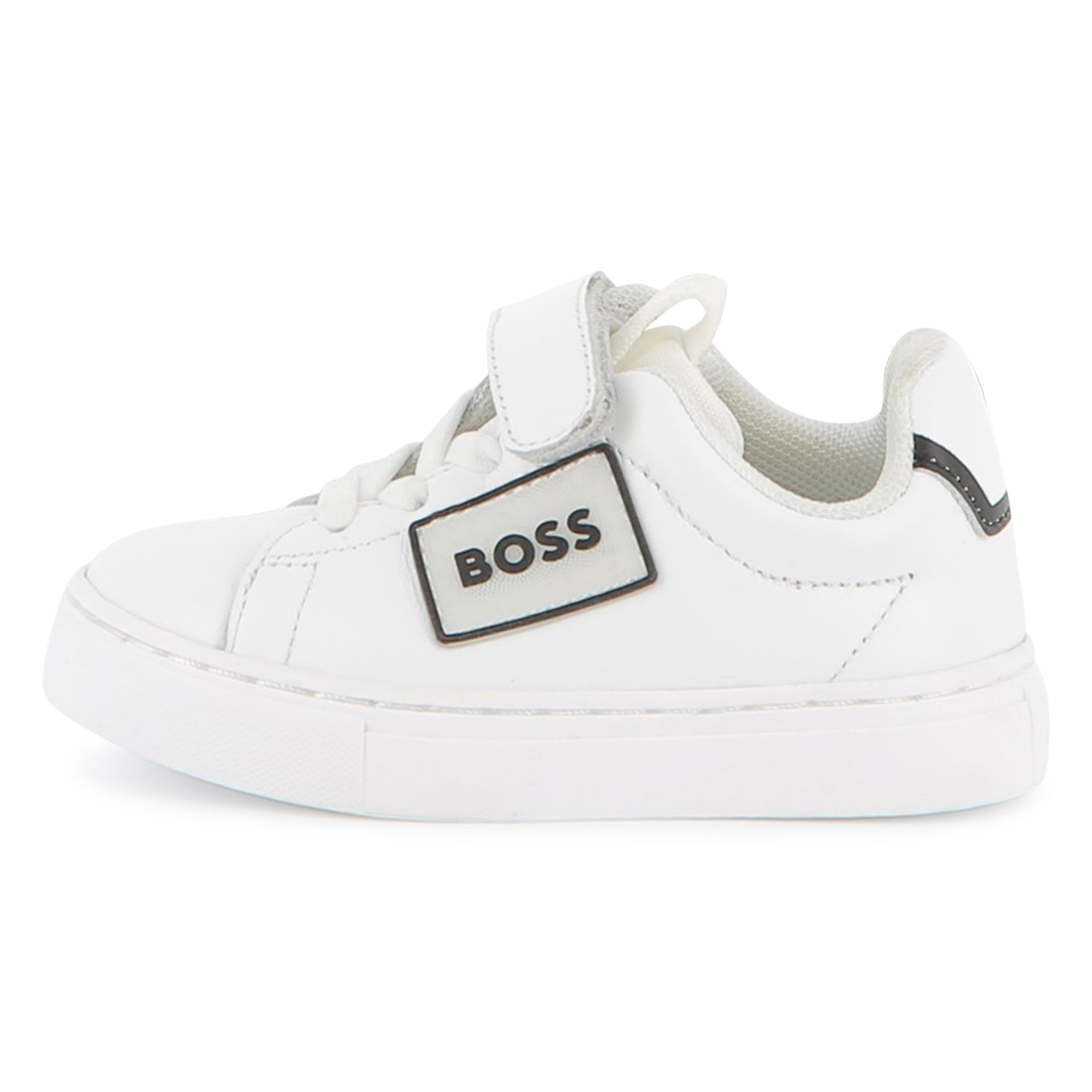 Cow Leather Trainers with Elastic Laces and Hook-and-Loop Strap