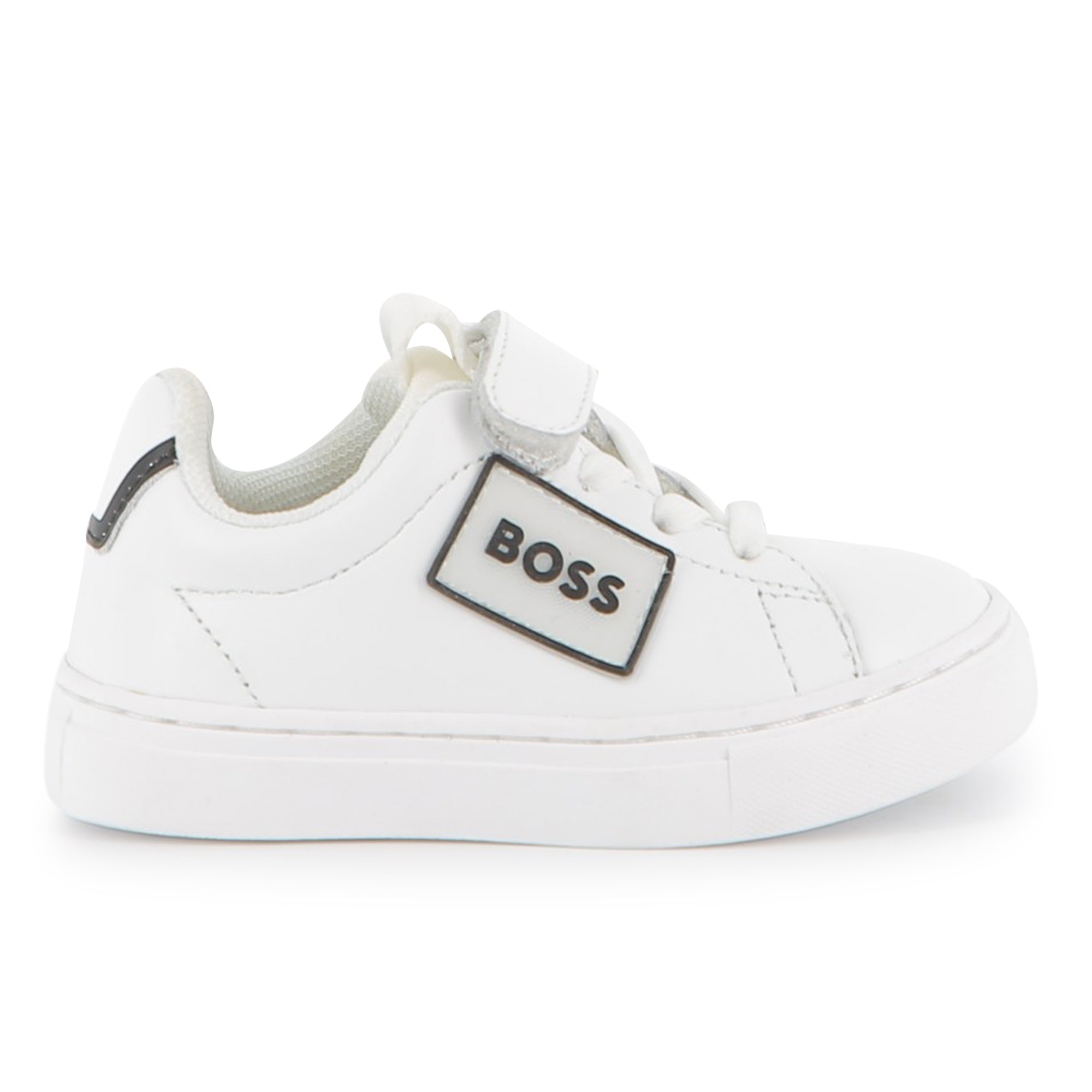 Cow Leather Trainers with Elastic Laces and Hook-and-Loop Strap