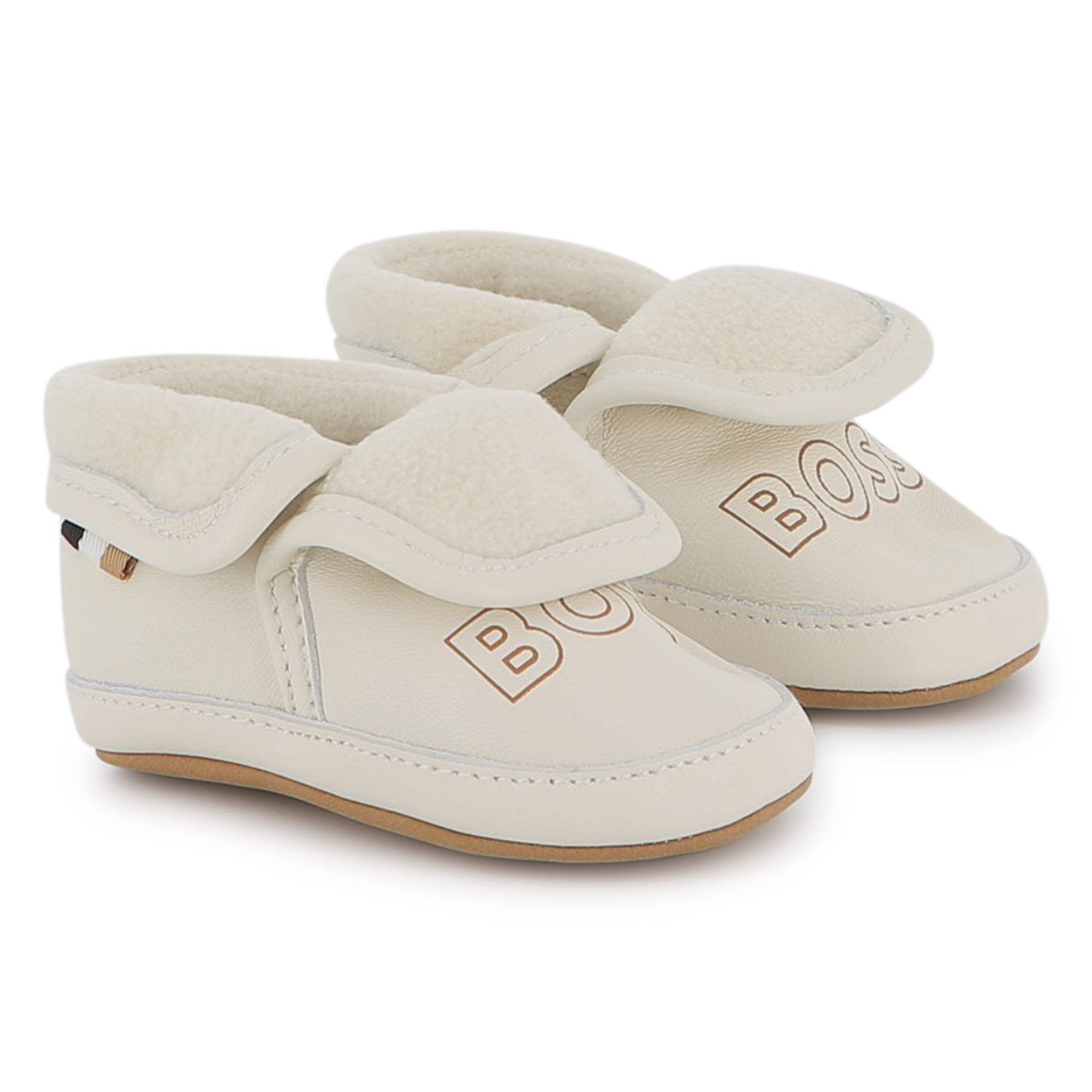 Sheep Leather Slippers with Elastic Fastener and Faux Shearling Lining Hugo Boss