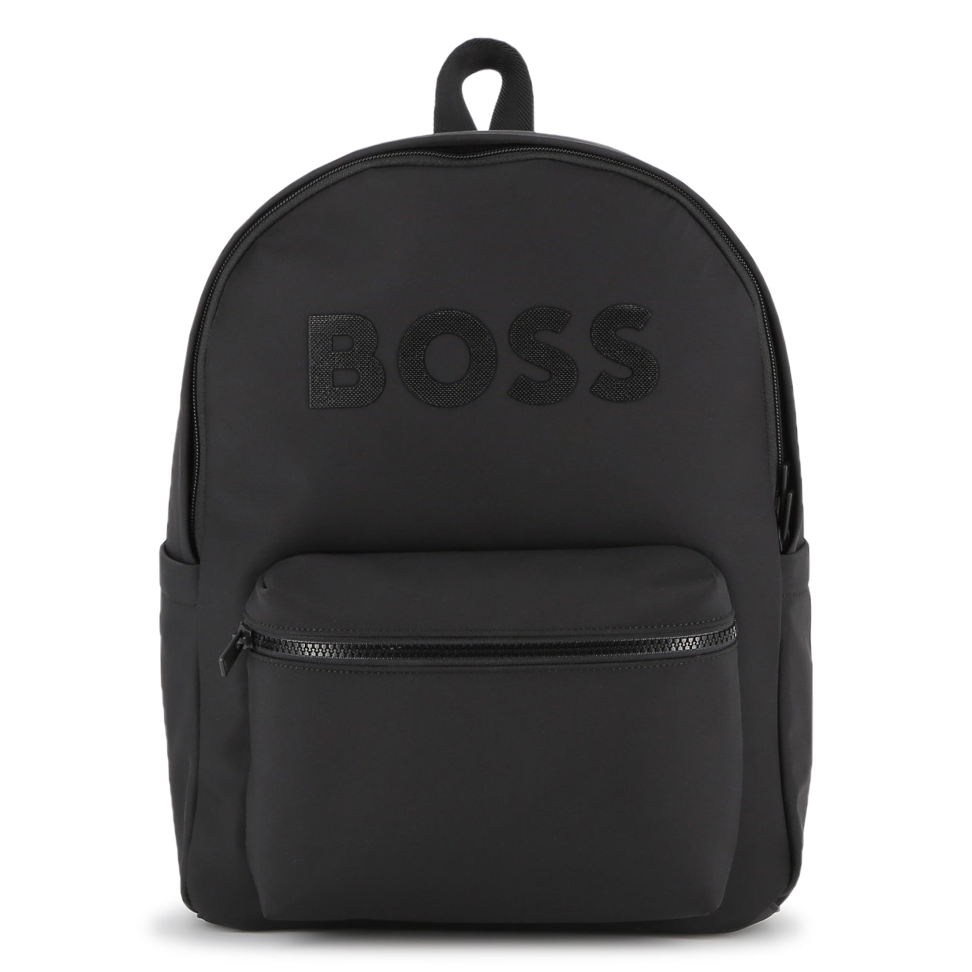 Canvas Backpack with Branded Textured Print and Side Pockets