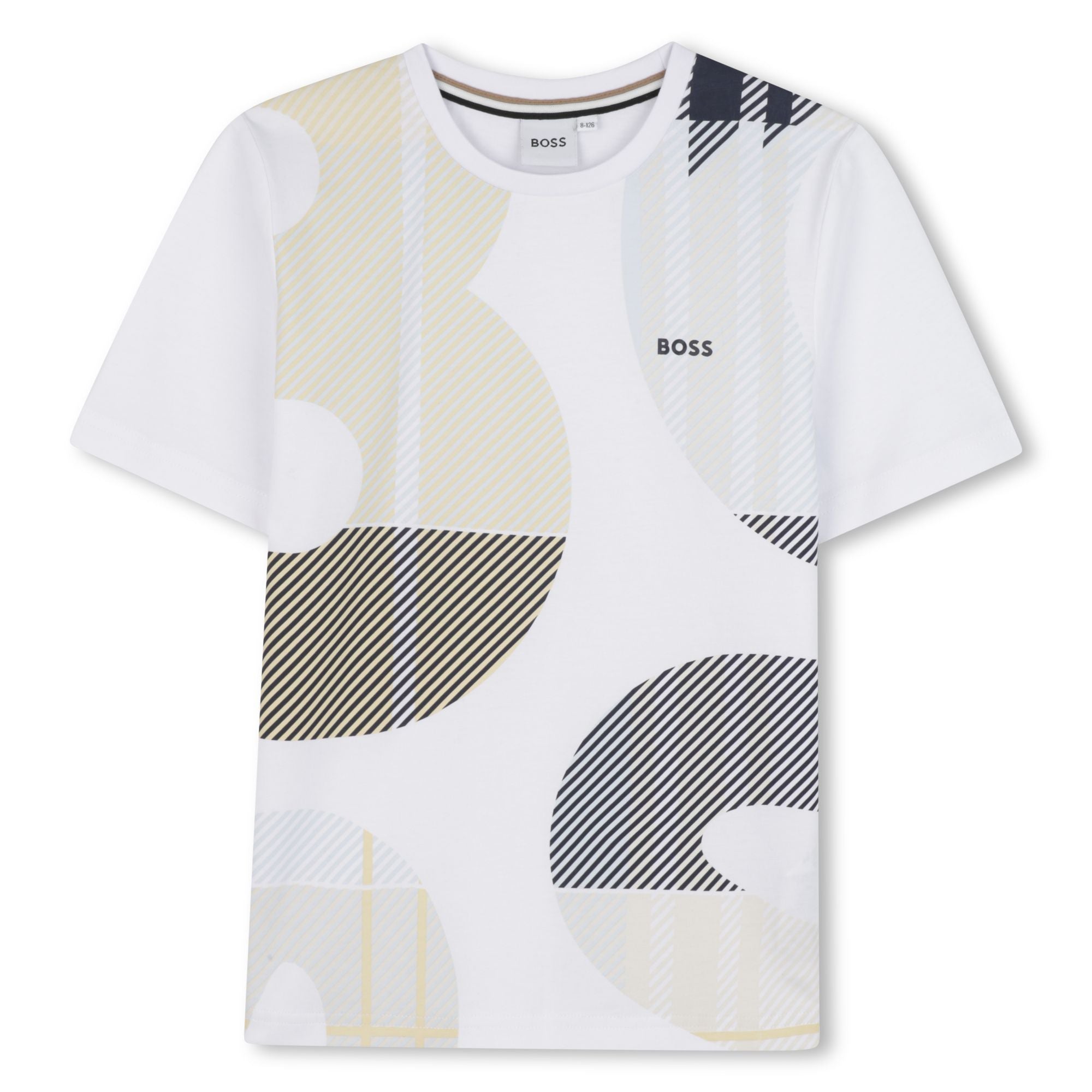 Cotton Jersey Short Sleeve T-Shirt with All-Over Print and Logo Hugo Boss