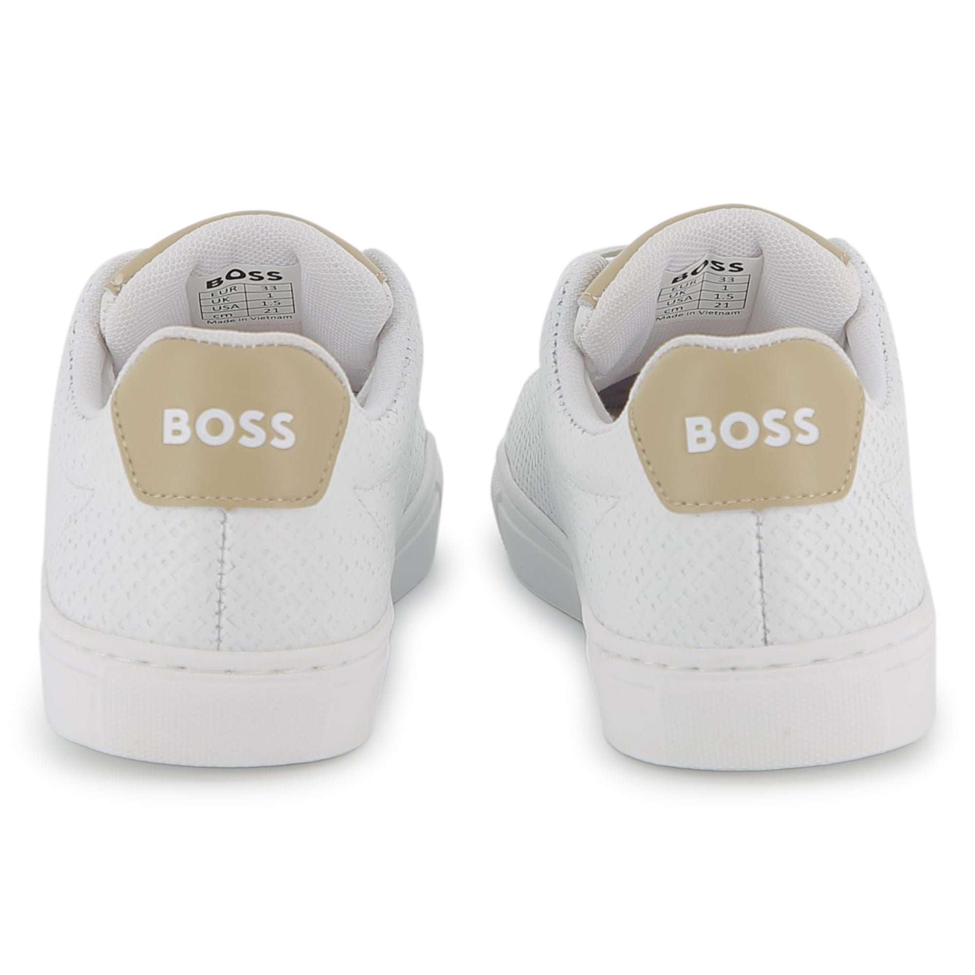 Boys Monogram Embossed Leather Sneakers in White Hugo Boss