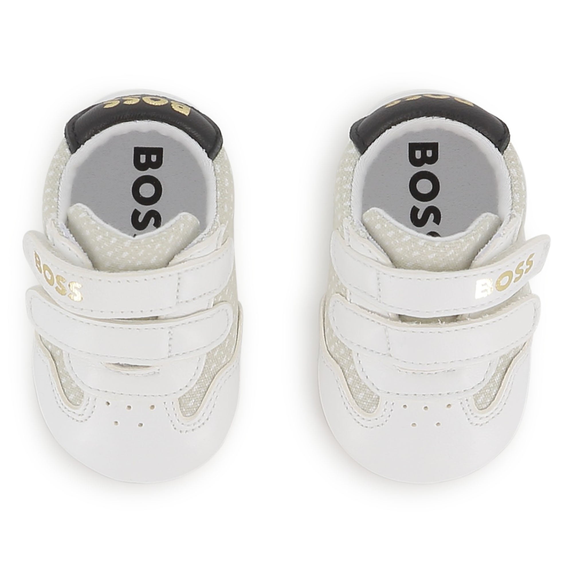 Baby Soft Slippers in White and Sage Hugo Boss