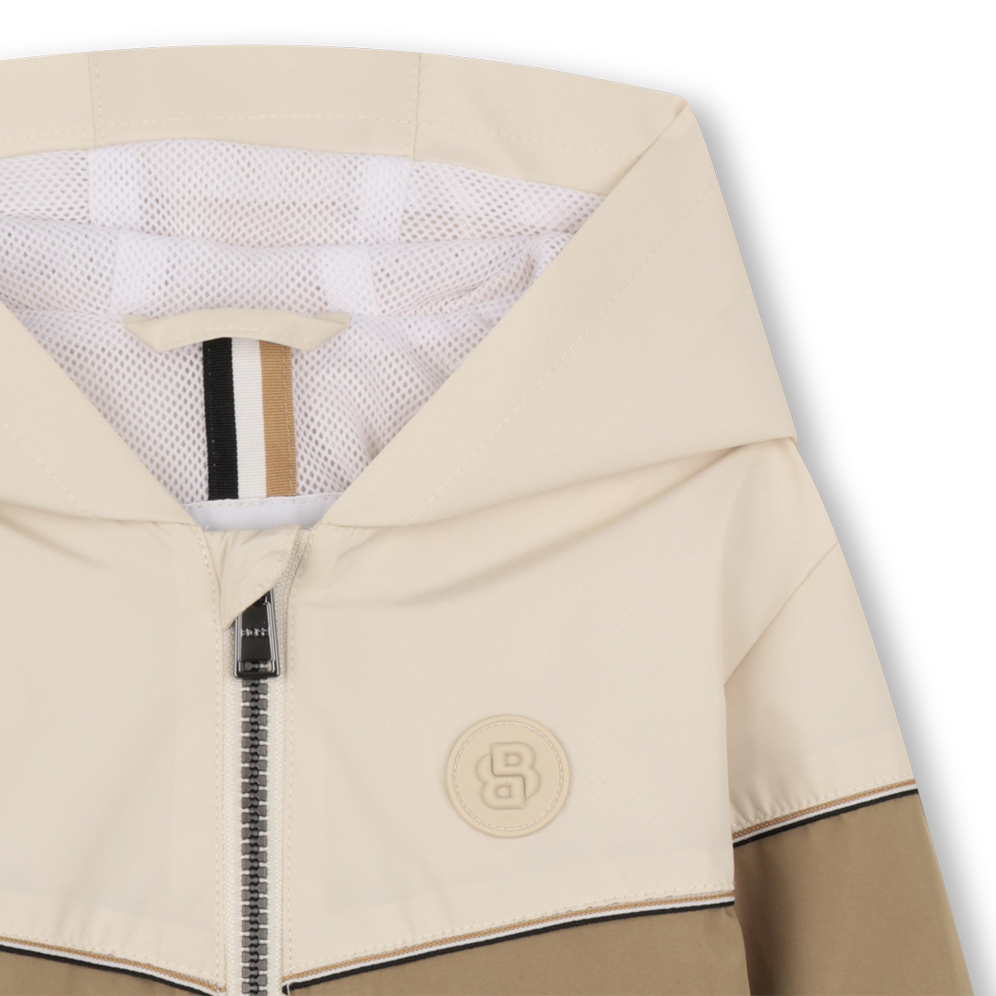 Baby Color-Block Hooded Windbreaker in Stone and Beige Hugo Boss