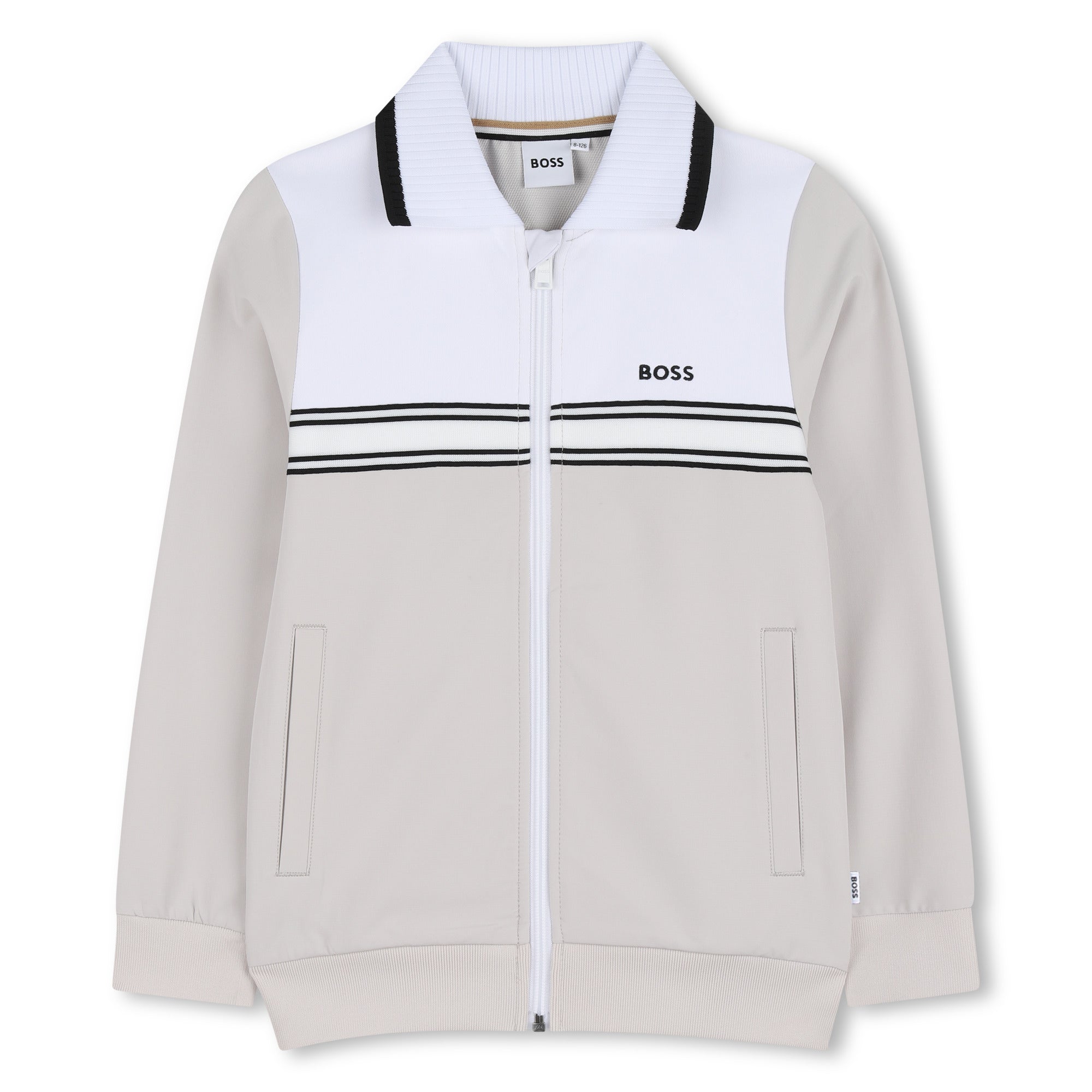 Boys Stretchy Polo Cardigan in Ivory Hugo Boss