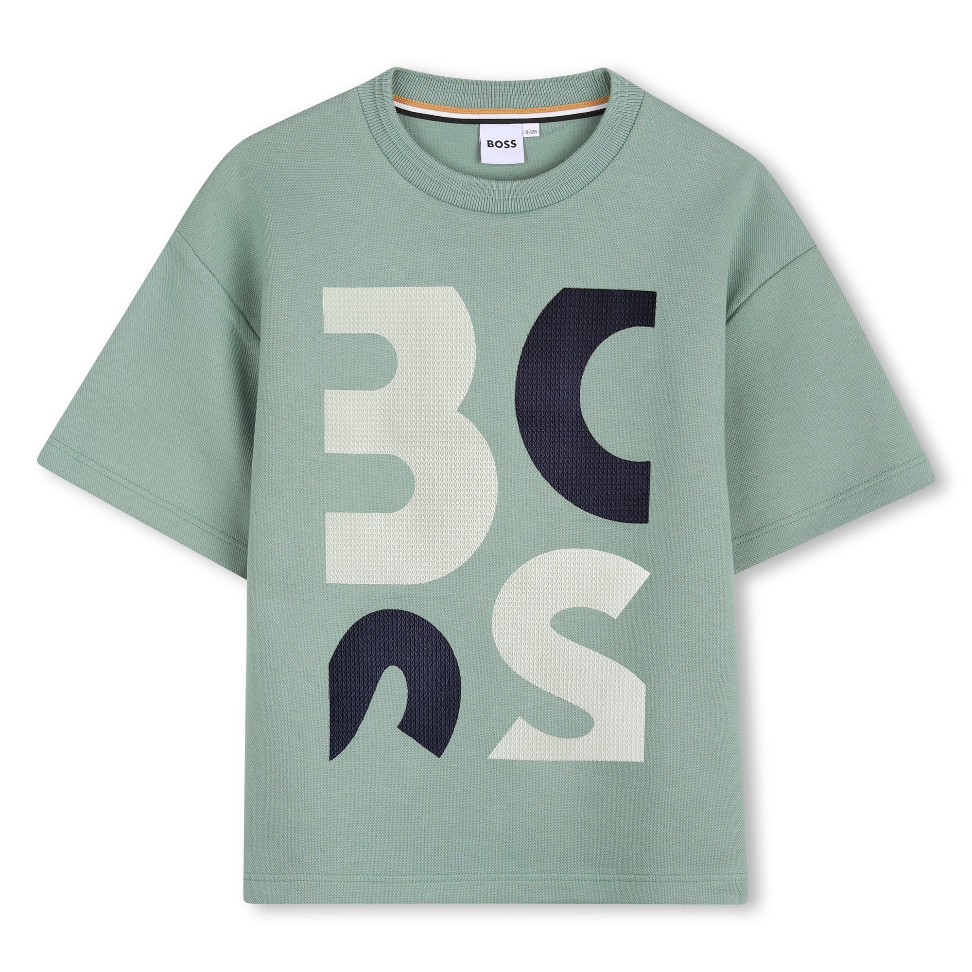 Boys Oversized Graphic Piqué T-Shirt in Sage Green Hugo Boss