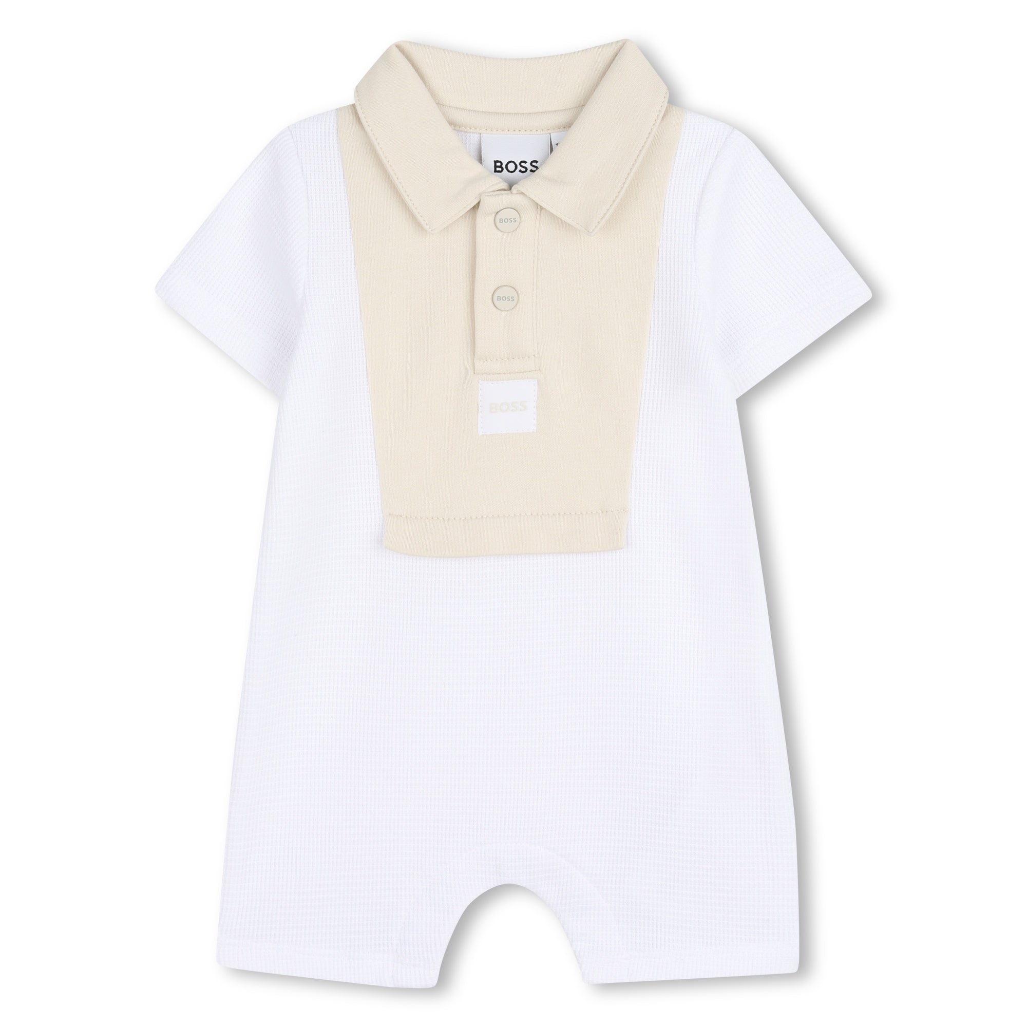 Baby Polo Jumpsuit in White and Beige Hugo Boss