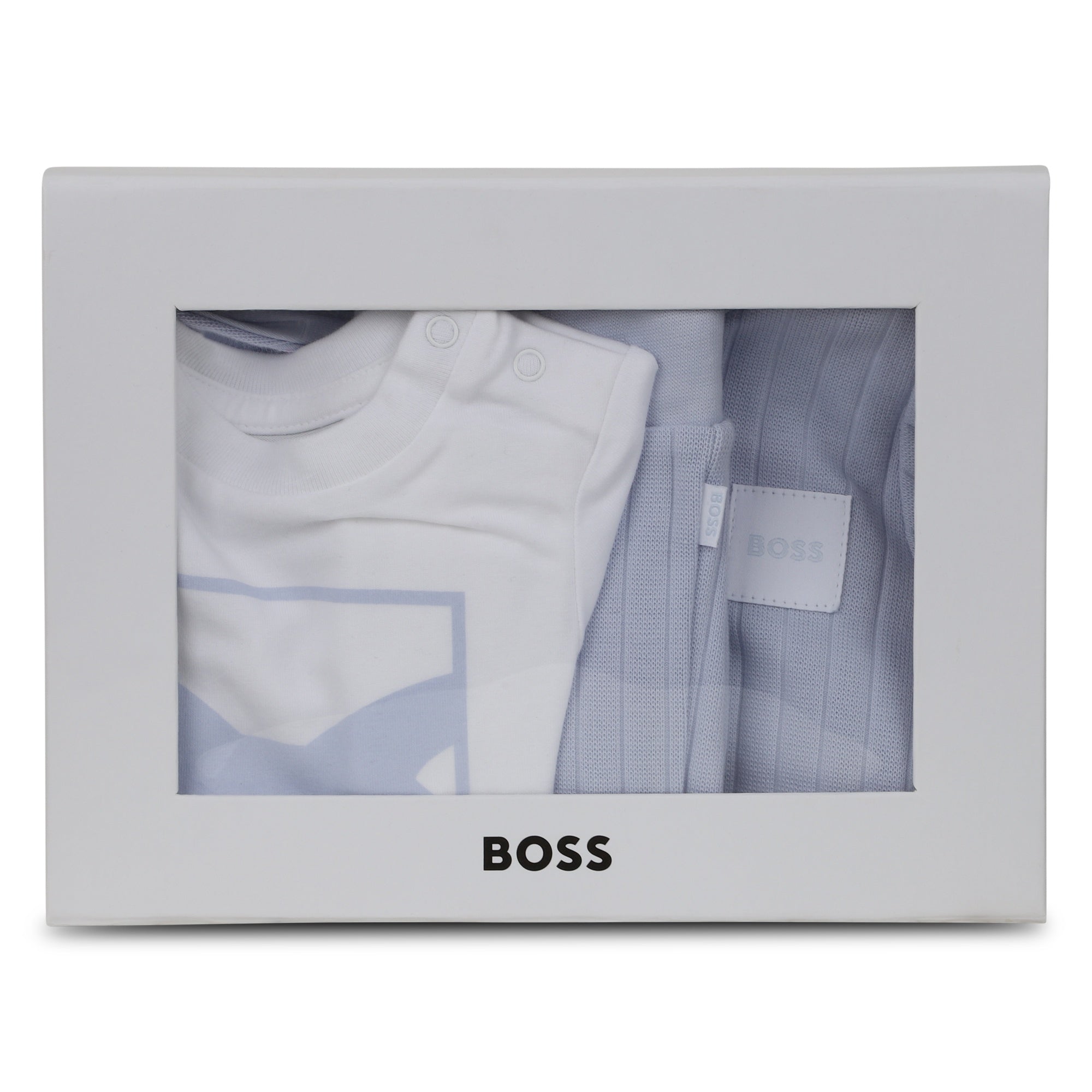 Baby Boy Three-Piece Cardigan, T-Shirt and Trousers Gift Set Hugo Boss
