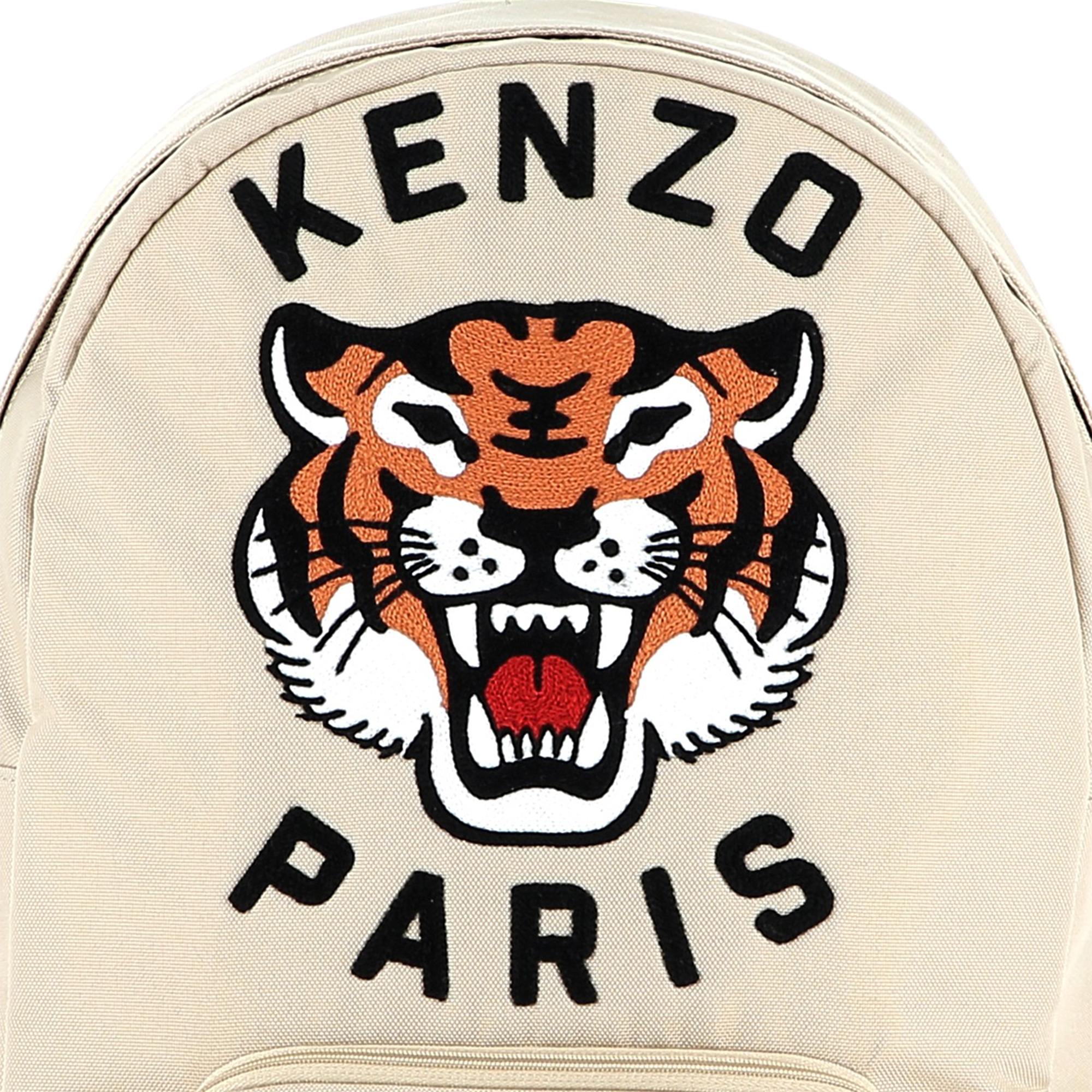Kids canvas backpack with embroidered tiger logo and adjustable straps