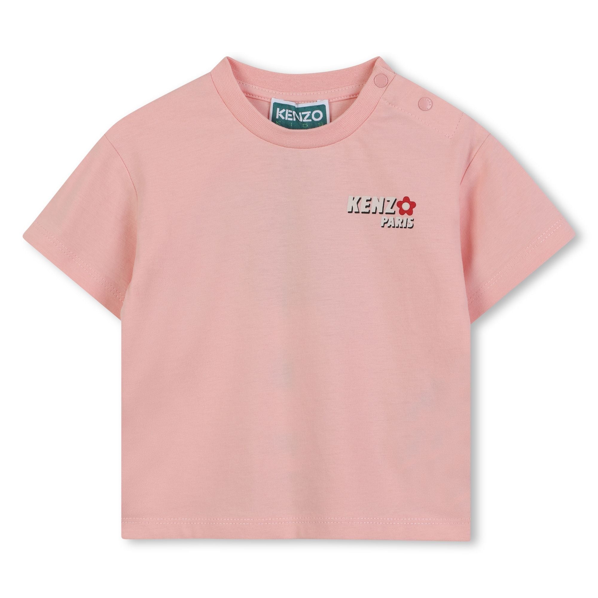 Baby pink organic cotton t-shirt with chest and back logo print Kenzo