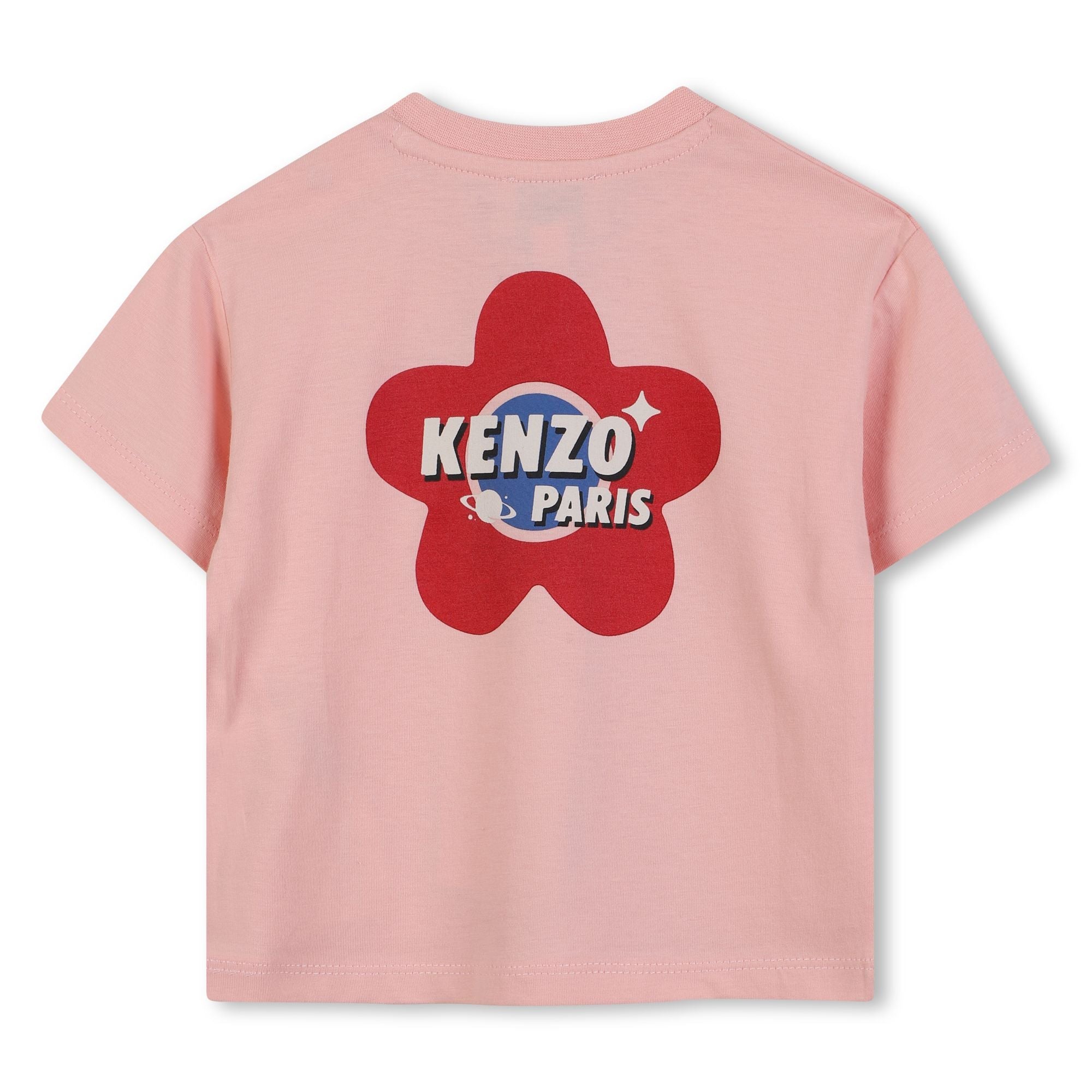 Baby pink organic cotton t-shirt with chest and back logo print Kenzo
