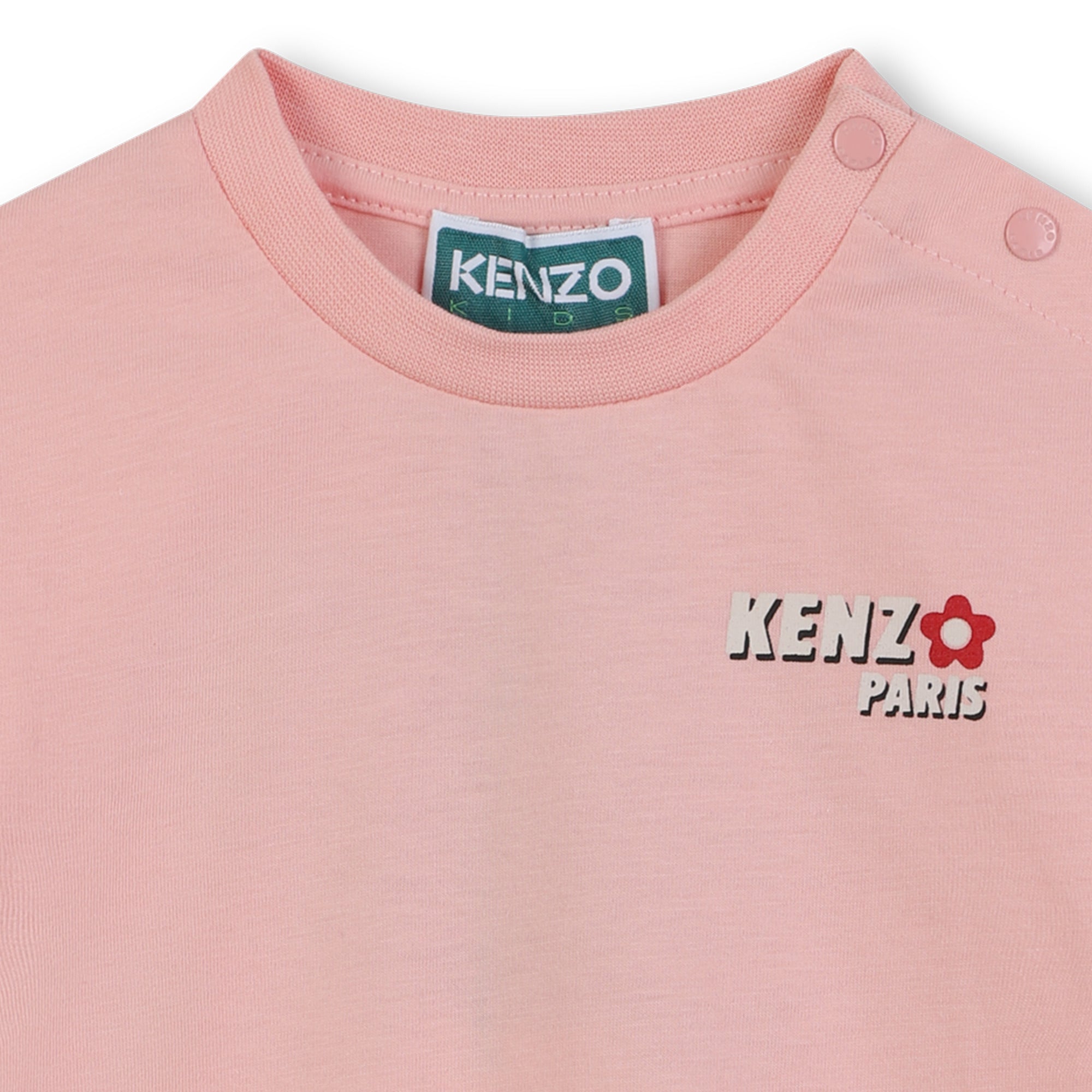 Baby pink organic cotton t-shirt with chest and back logo print Kenzo