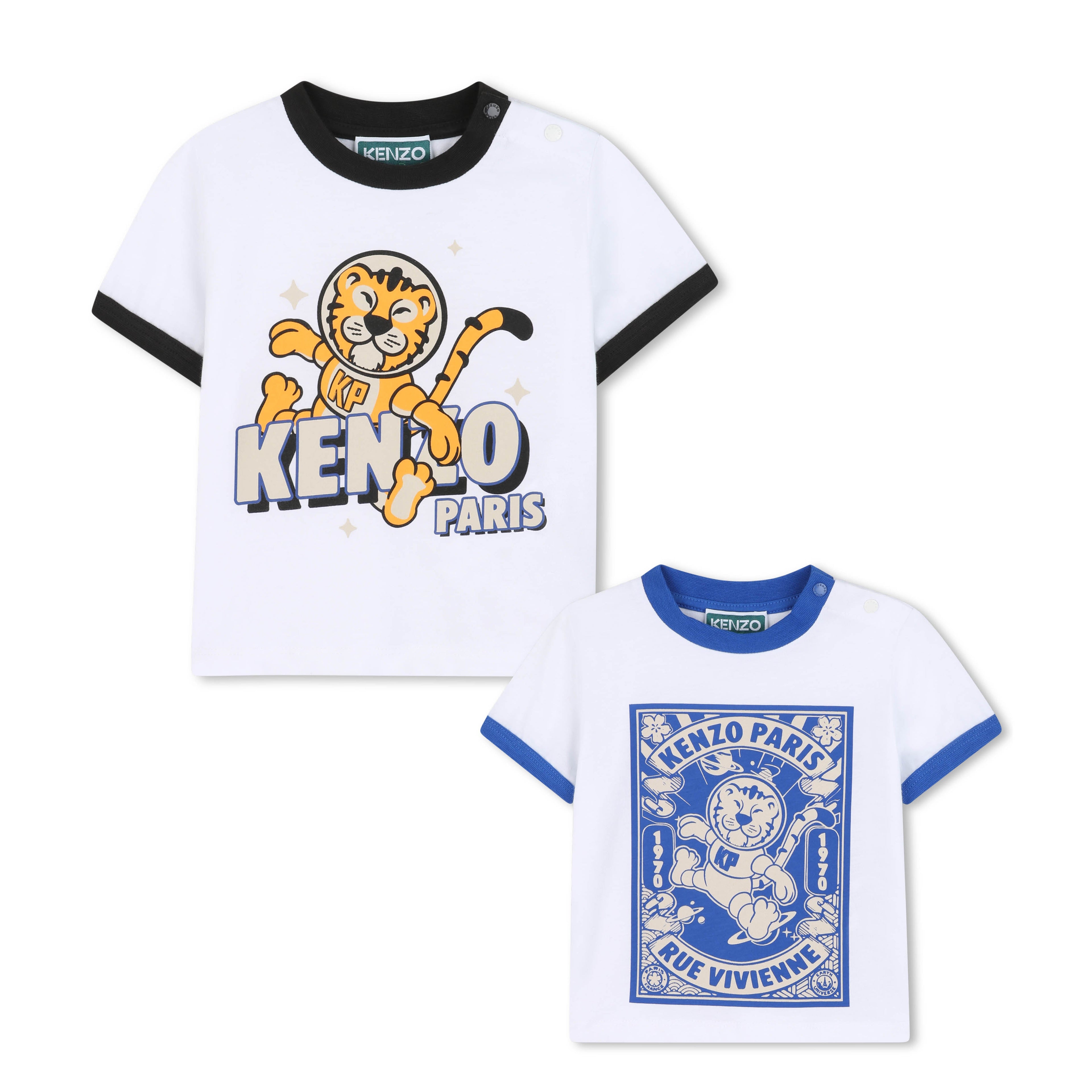 Pack of Two Graphic T-Shirts, White with Contrast Trim Kenzo