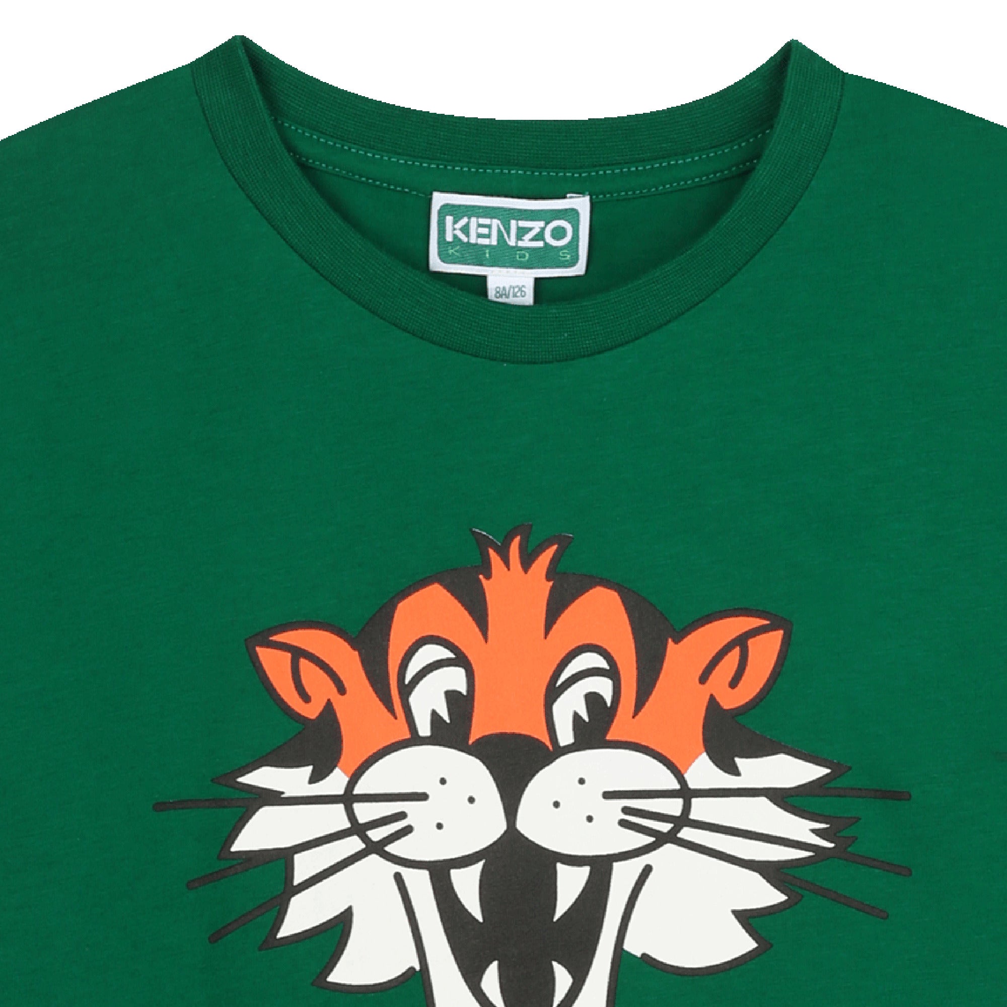 Kids green organic cotton oversized t-shirt with tiger face print