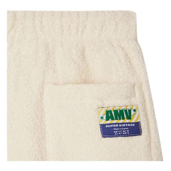 Terry Cotton Elasticated Waist Shorts, Ecru, Fluorescent Green American Vintage