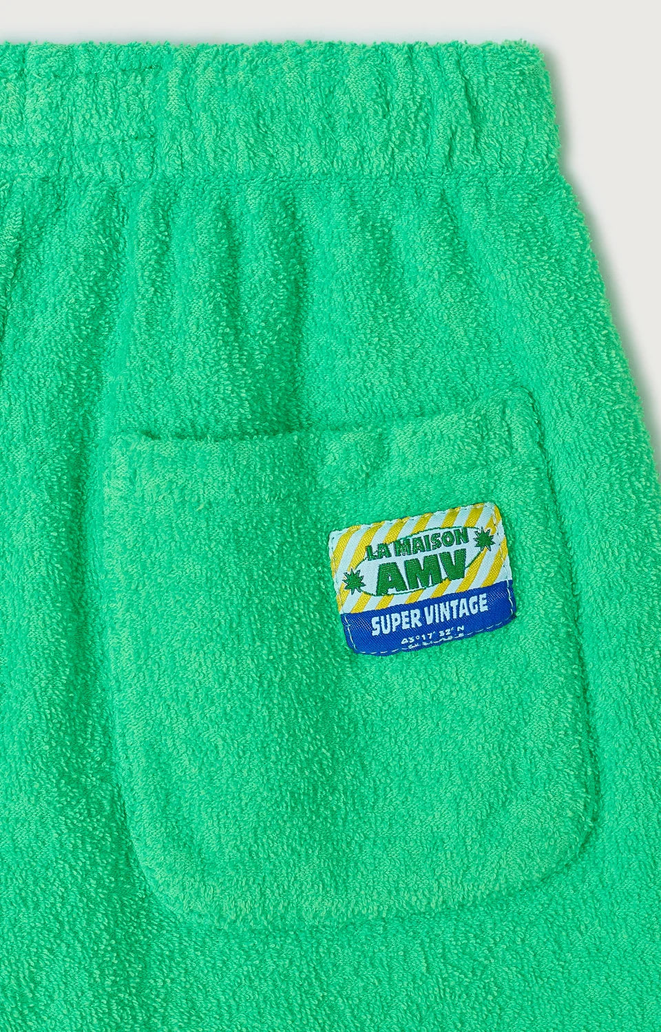 Terry Cotton Elasticated Waist Shorts, Ecru, Fluorescent Green American Vintage