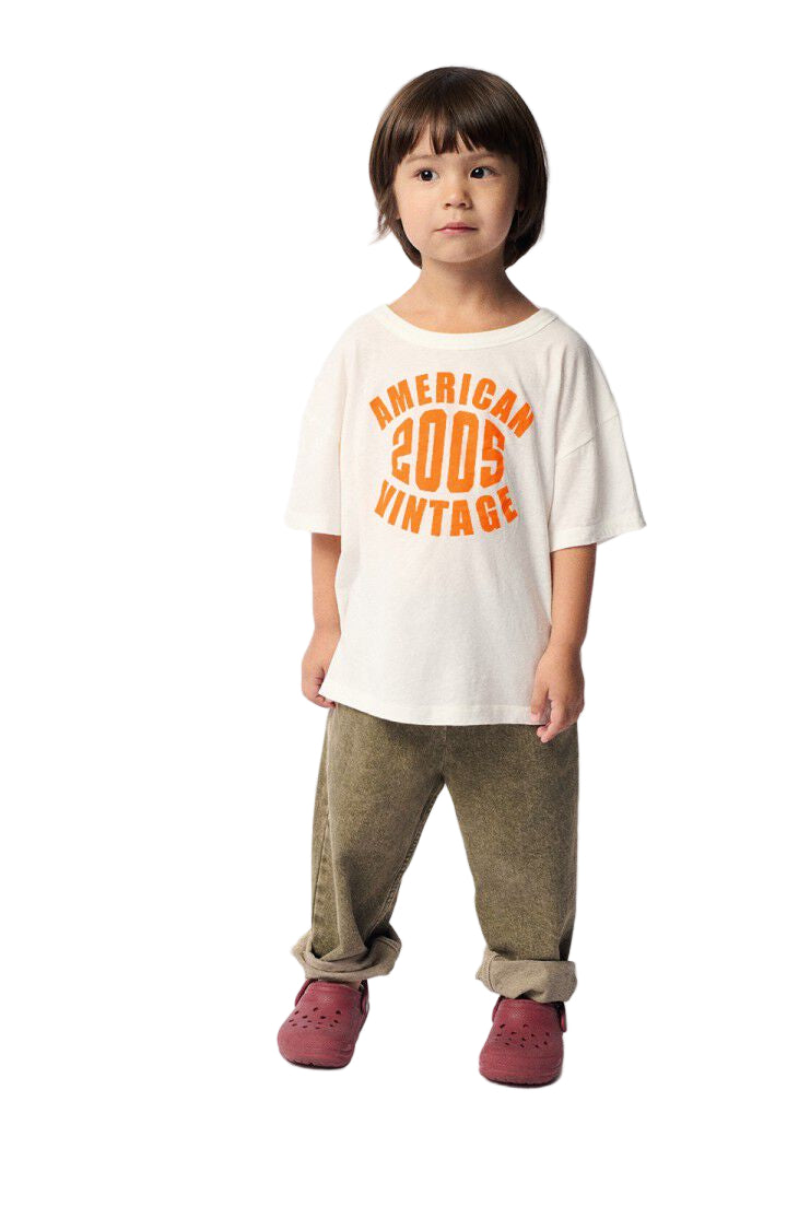 White Short Sleeve T-Shirt with 2005 Graphic Print