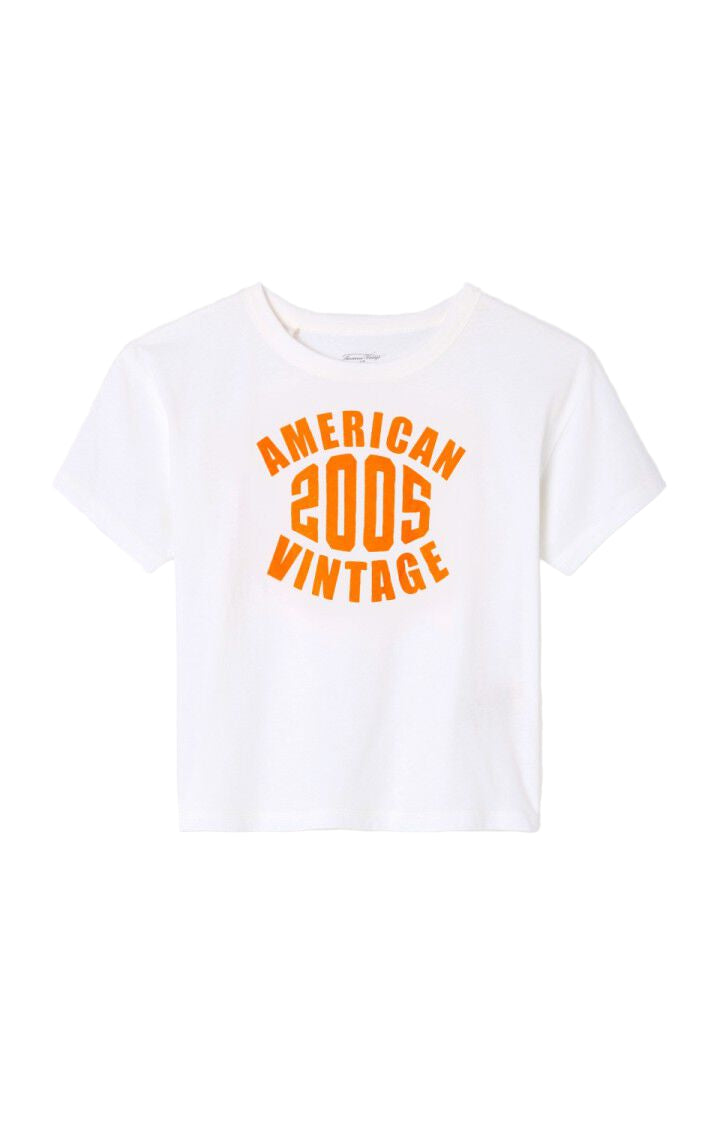 White Short Sleeve T-Shirt with 2005 Graphic Print