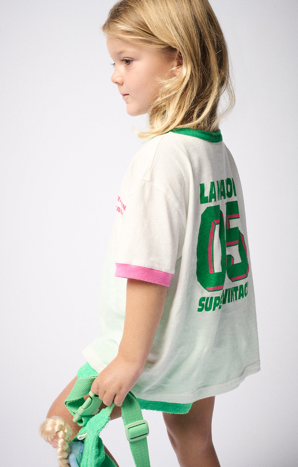 White Short Sleeve T-Shirt with Contrast Collar and Cuffs American Vintage