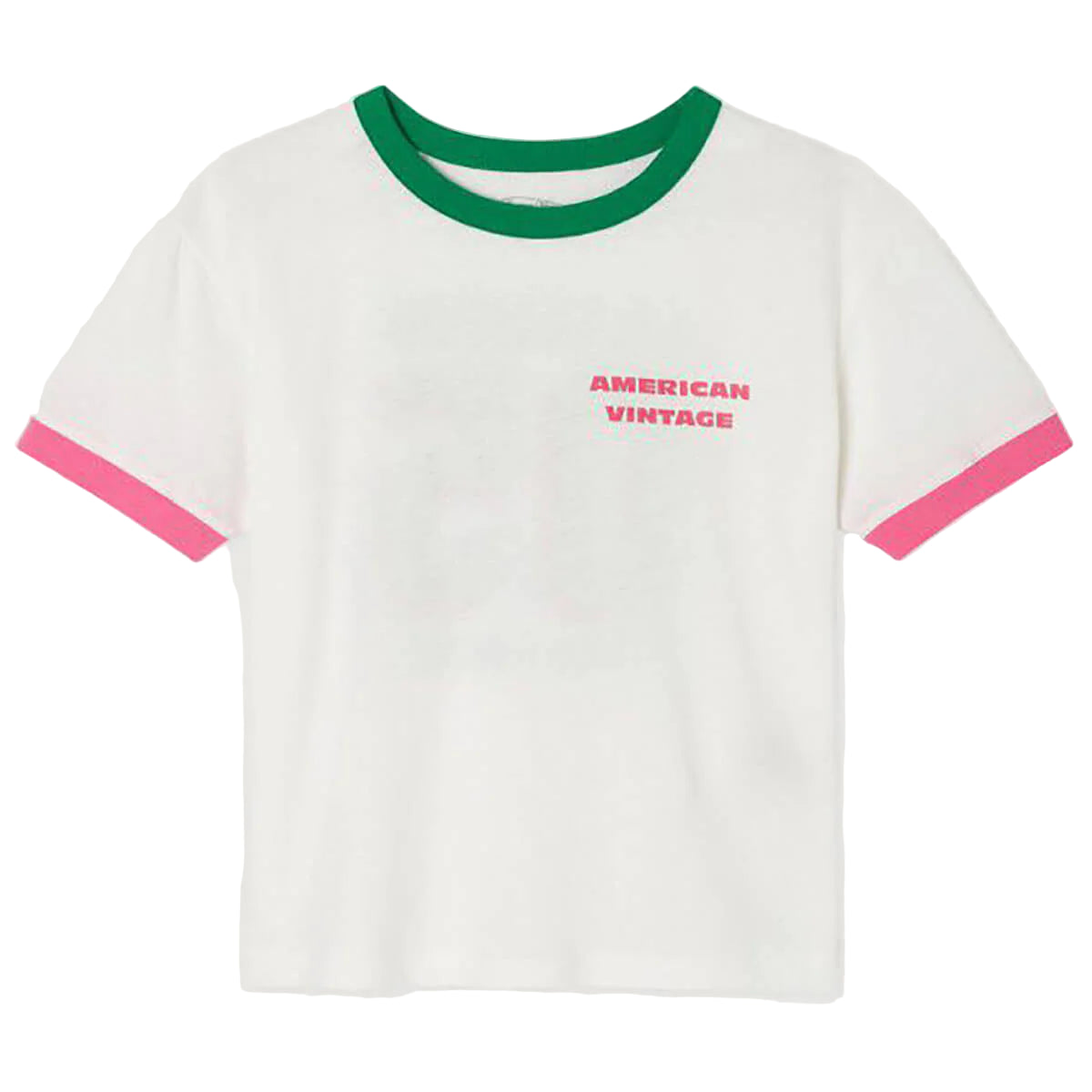 White Short Sleeve T-Shirt with Contrast Collar and Cuffs American Vintage