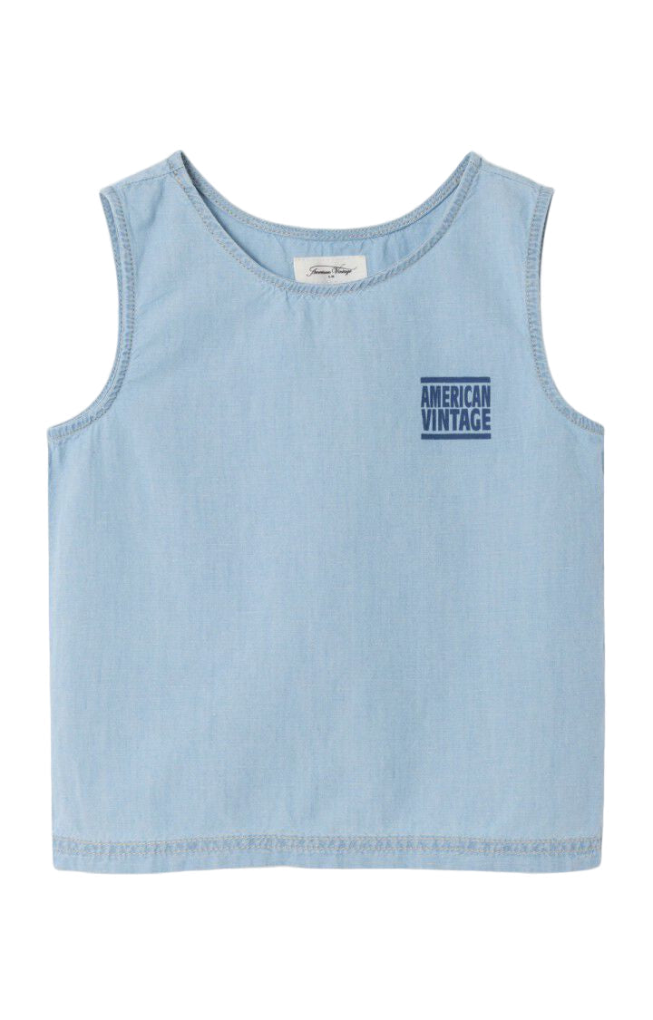 Light Blue Tank Top with Round Collar and Logo Print American Vintage