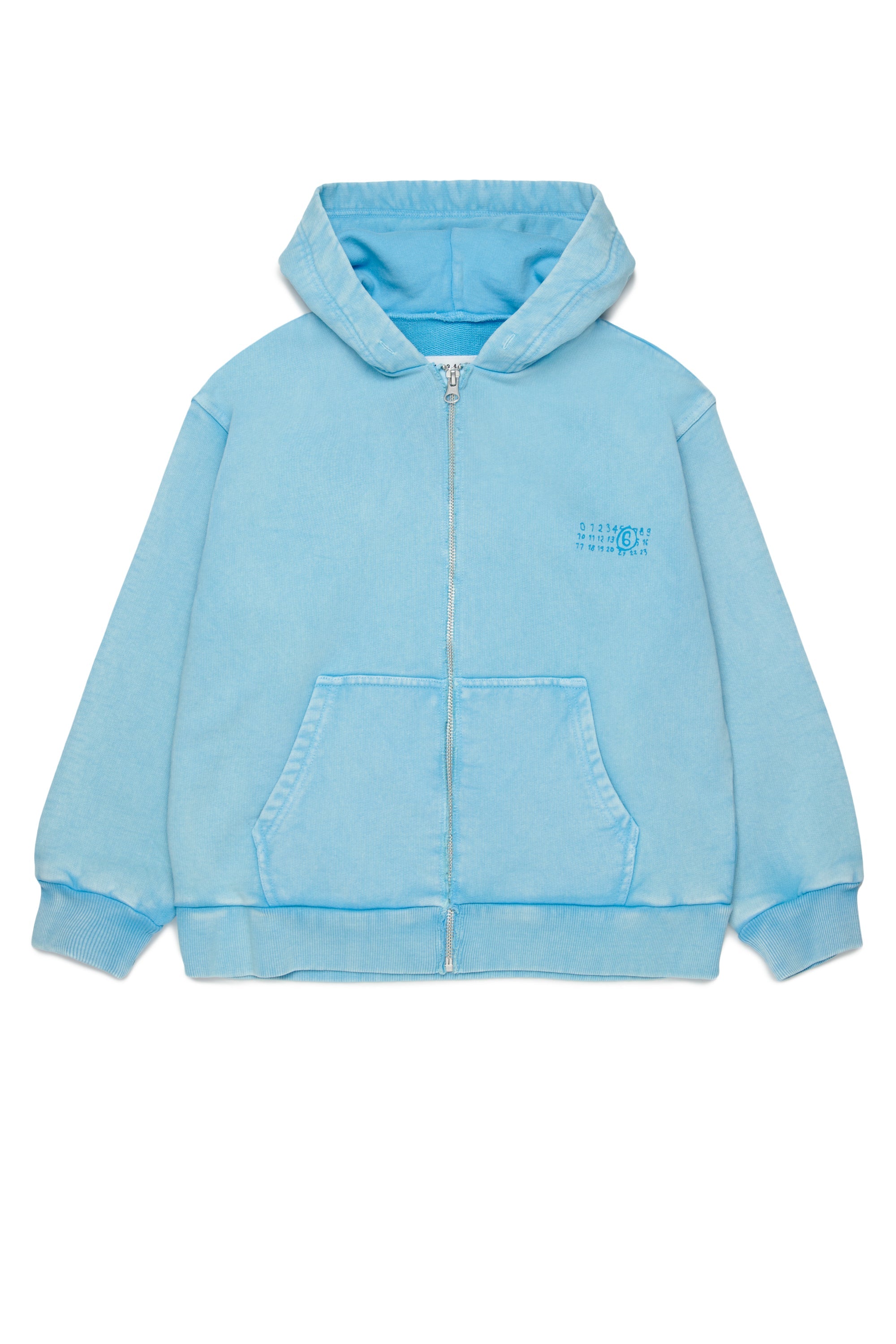 Light Blue Cotton Zip Hoodie for Kids Mm6 Kid