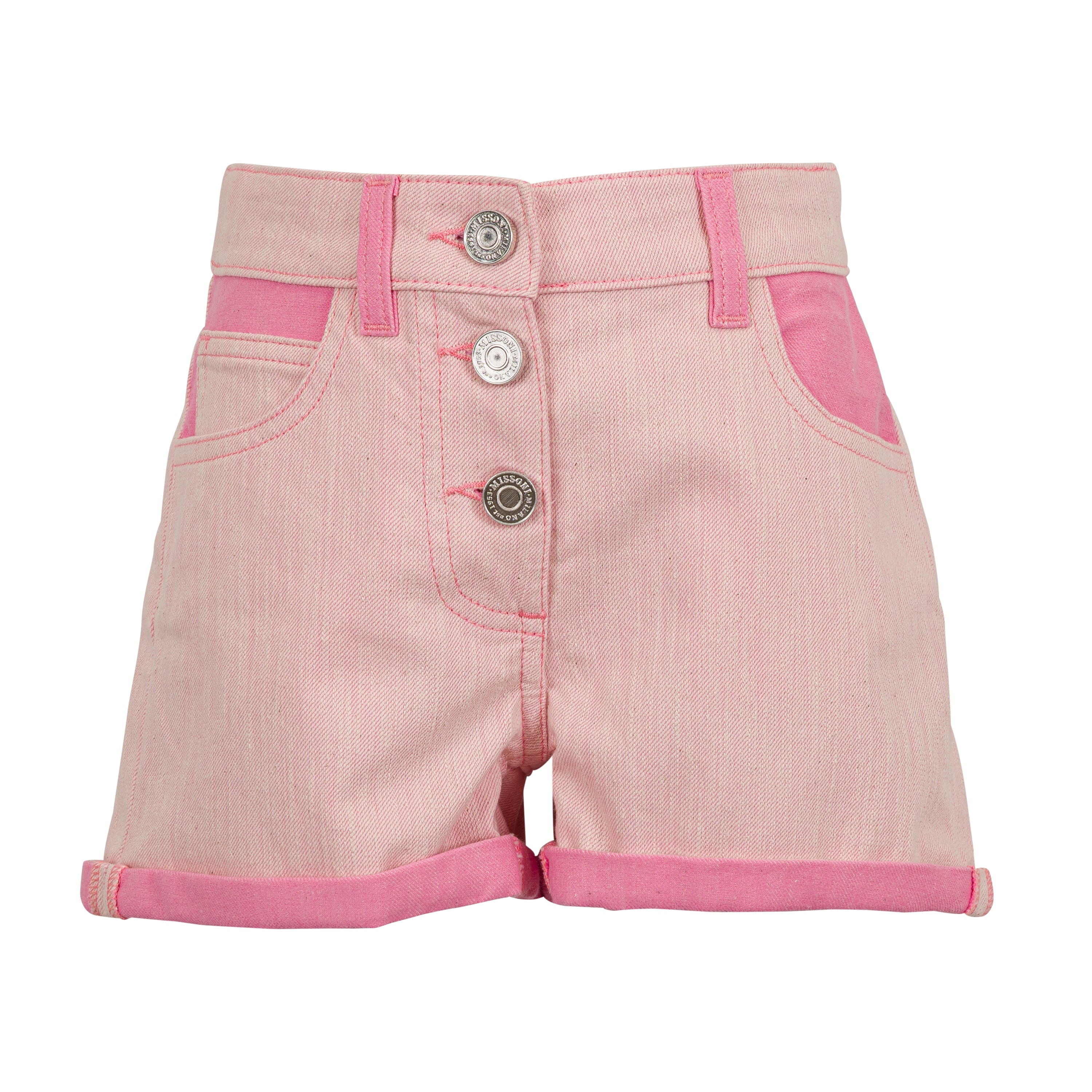 Pink Denim Shorts with Contrast Details
