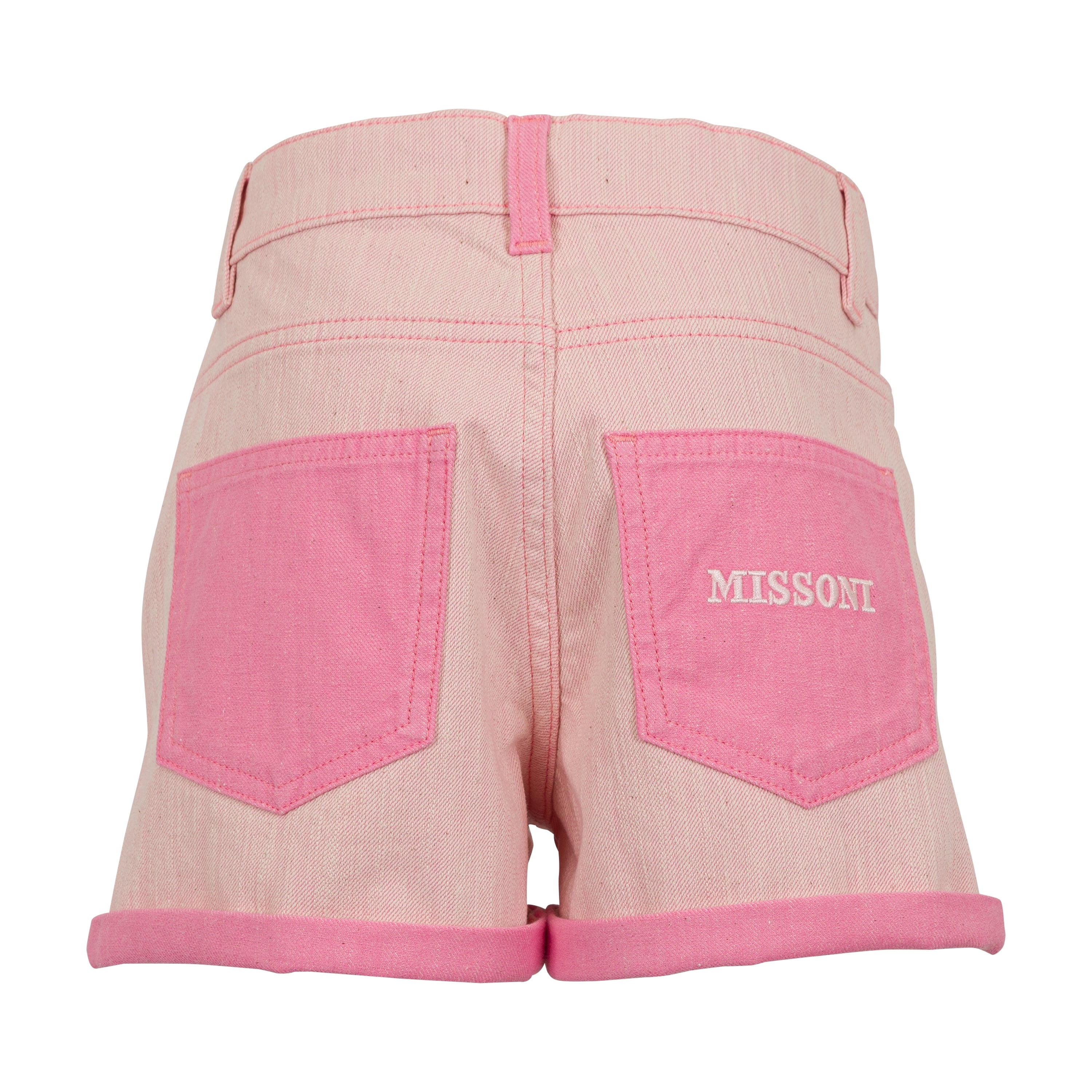 Pink Denim Shorts with Contrast Details