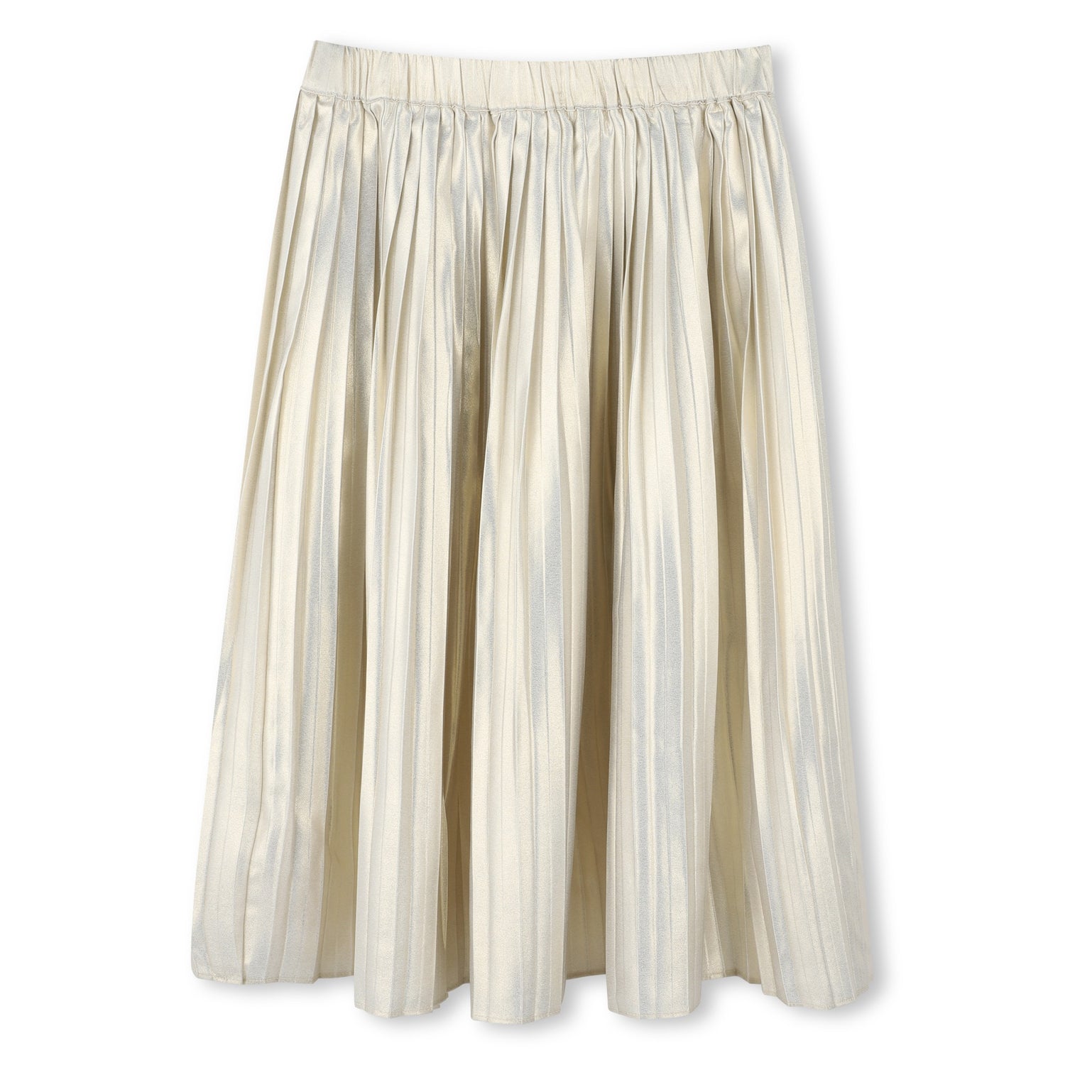 Pleated Gold Midi Skirt with Elasticated Waist