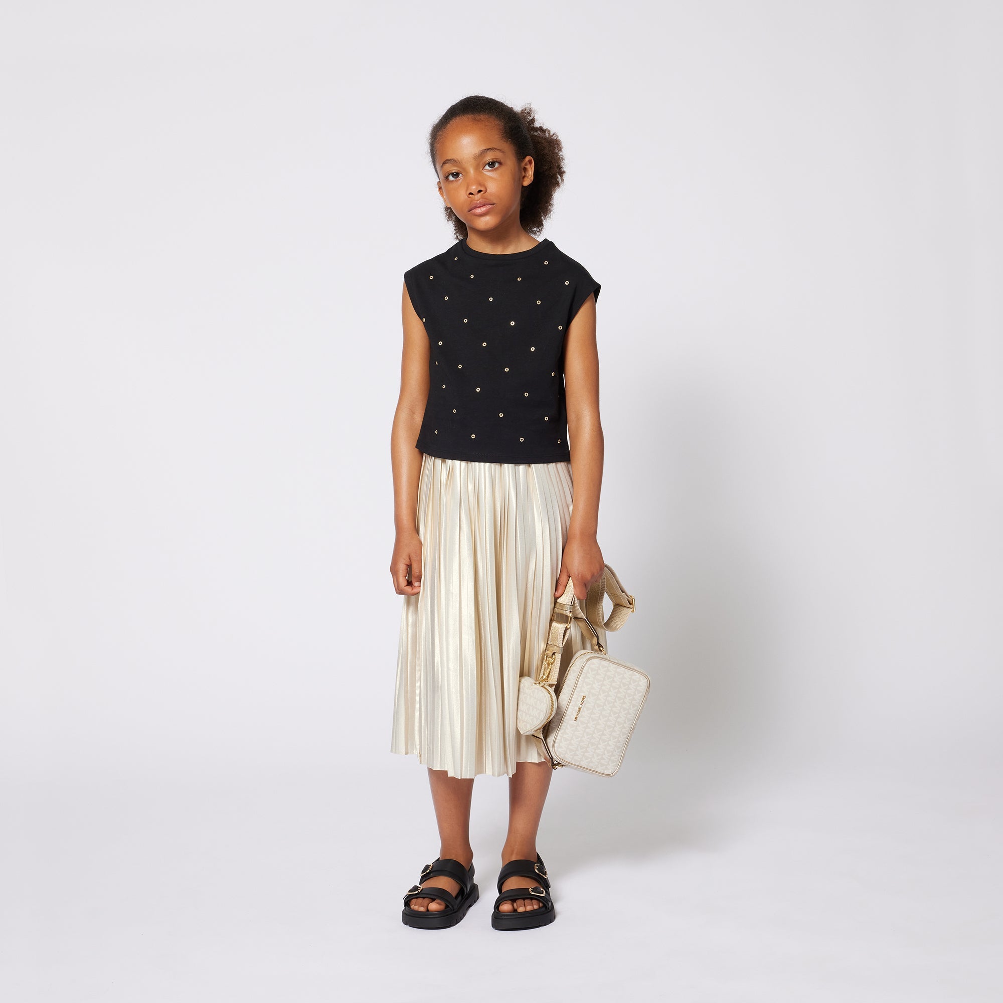 Pleated Gold Midi Skirt with Elasticated Waist Michael Kors