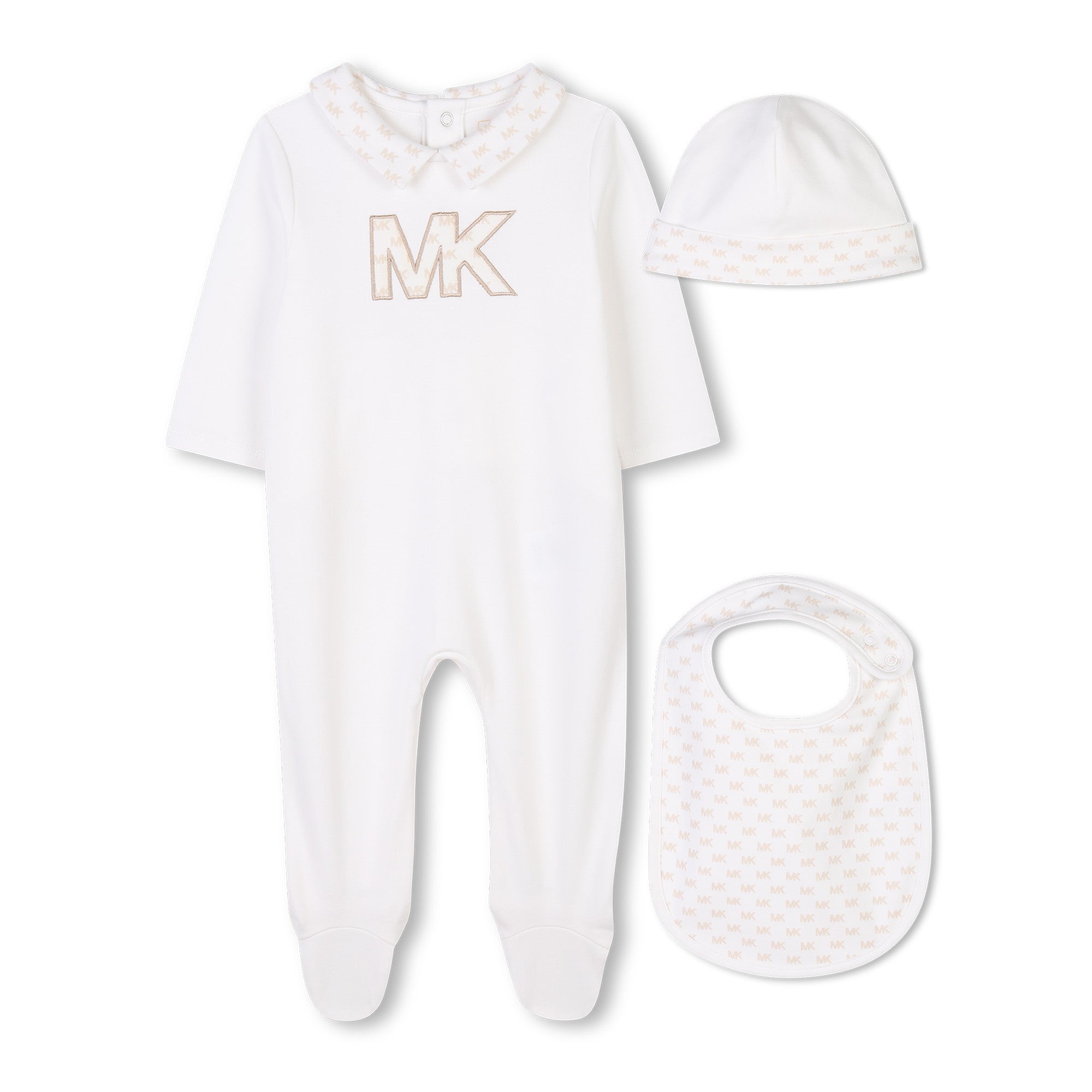Organic Cotton Pyjama Set with Bib and Beanie Michael Kors
