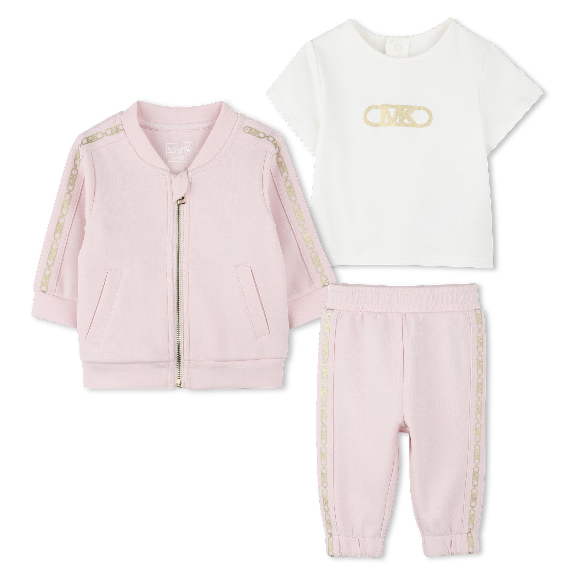 Michael Kors Track Suit: Cardigan, Tee-Shirt, and Pants with Metallic "MK Empire" Details