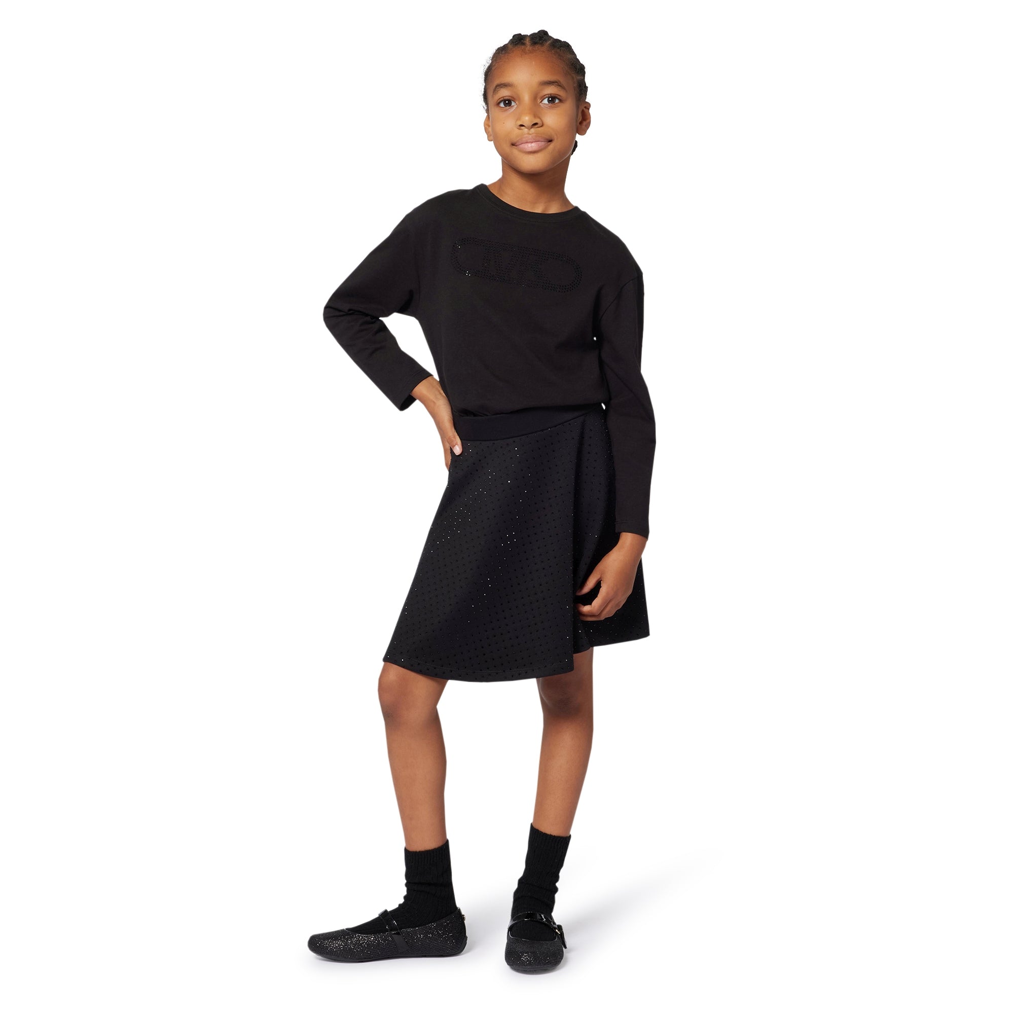 Studded A-Line Skirt, Black