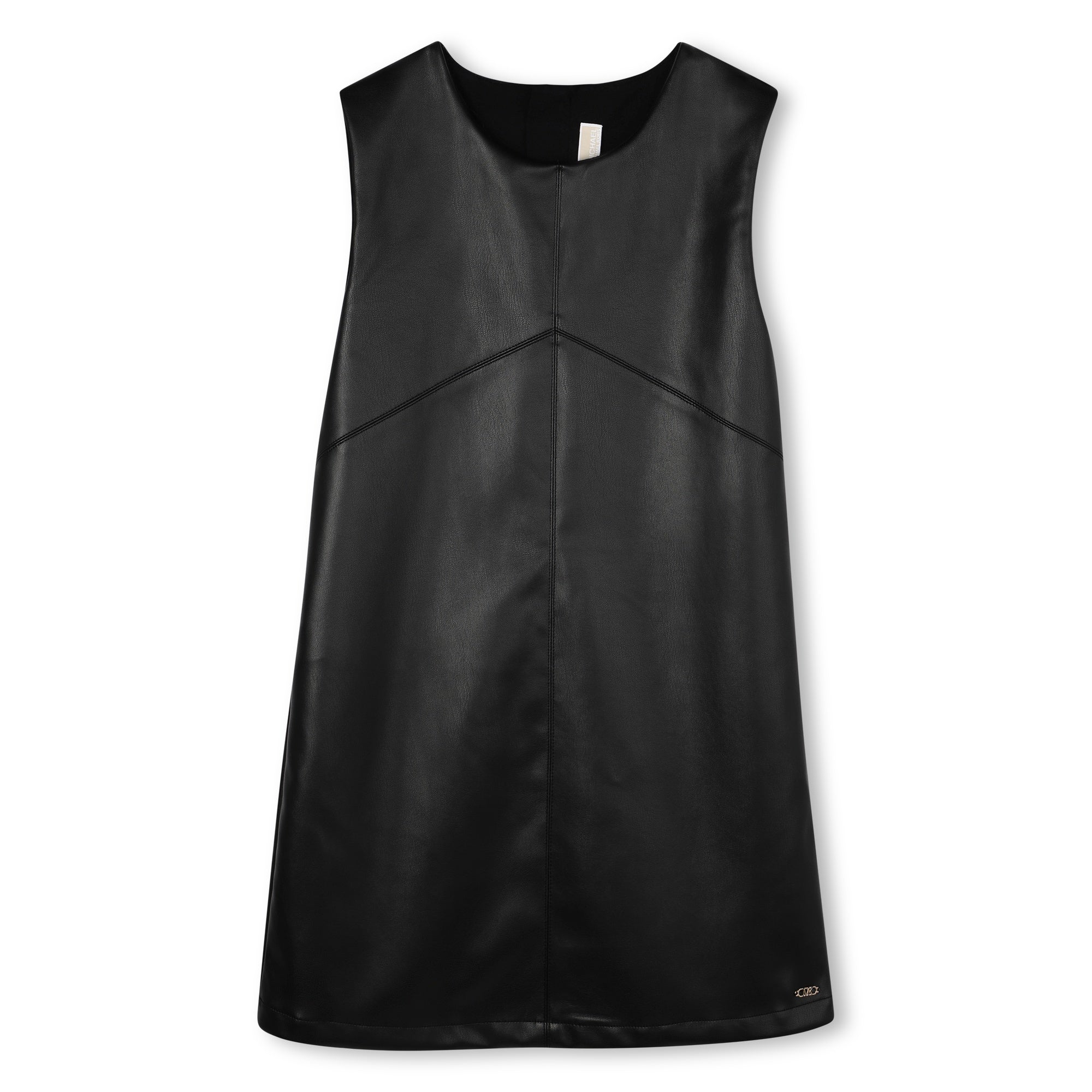 Girls Black Sleeveless Faux Leather Dress