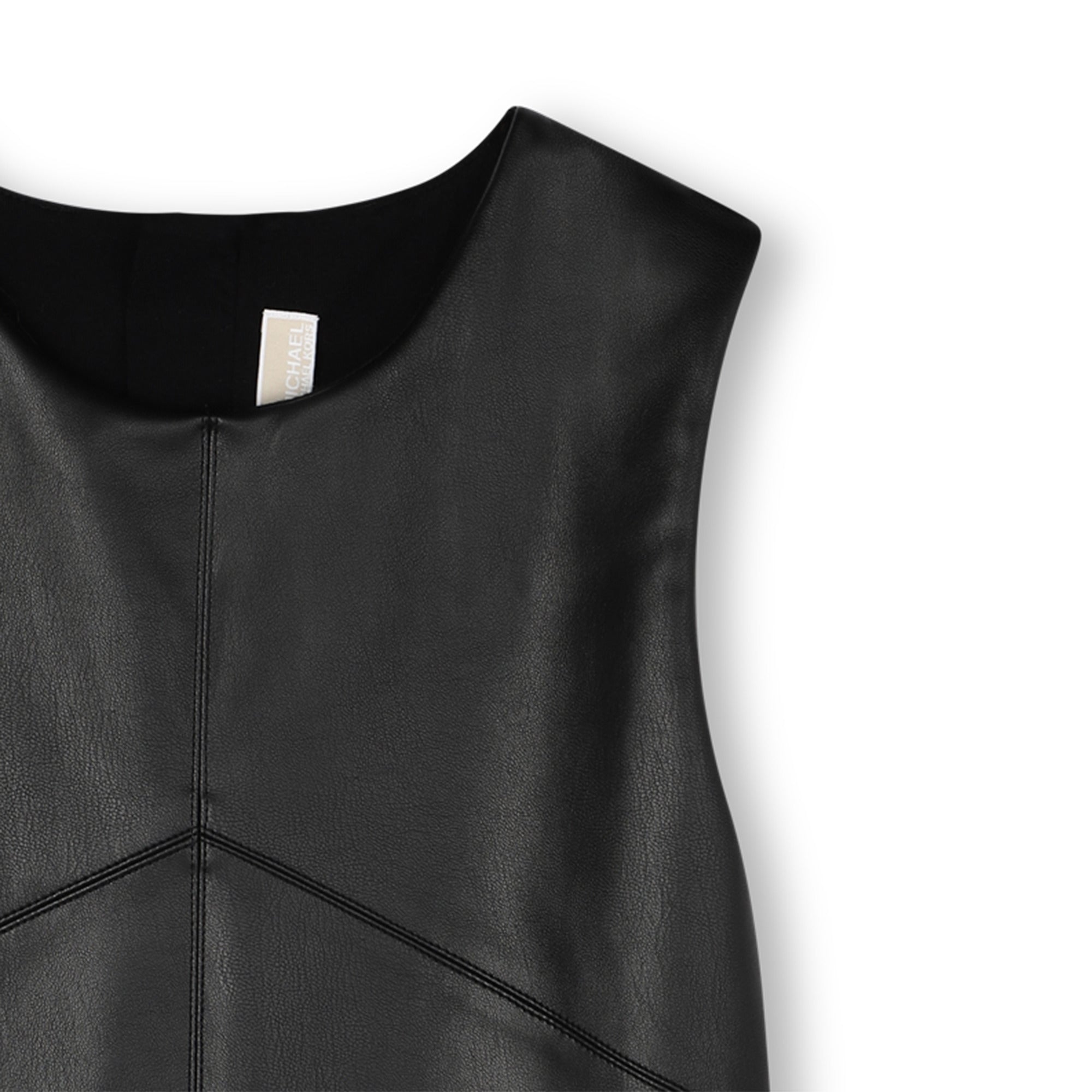 Girls Black Sleeveless Faux Leather Dress