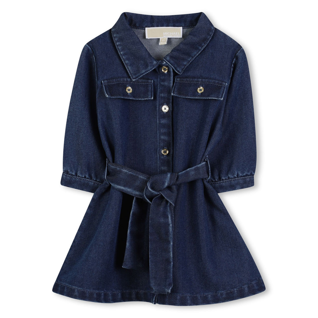 Girls Dark Blue Denim Shirt Dress with Belt