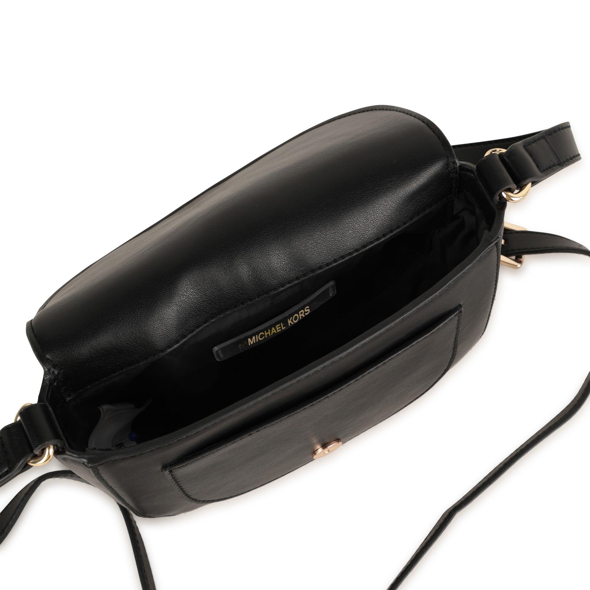 Black Crossbody Handbag with Gold Buckle Detail