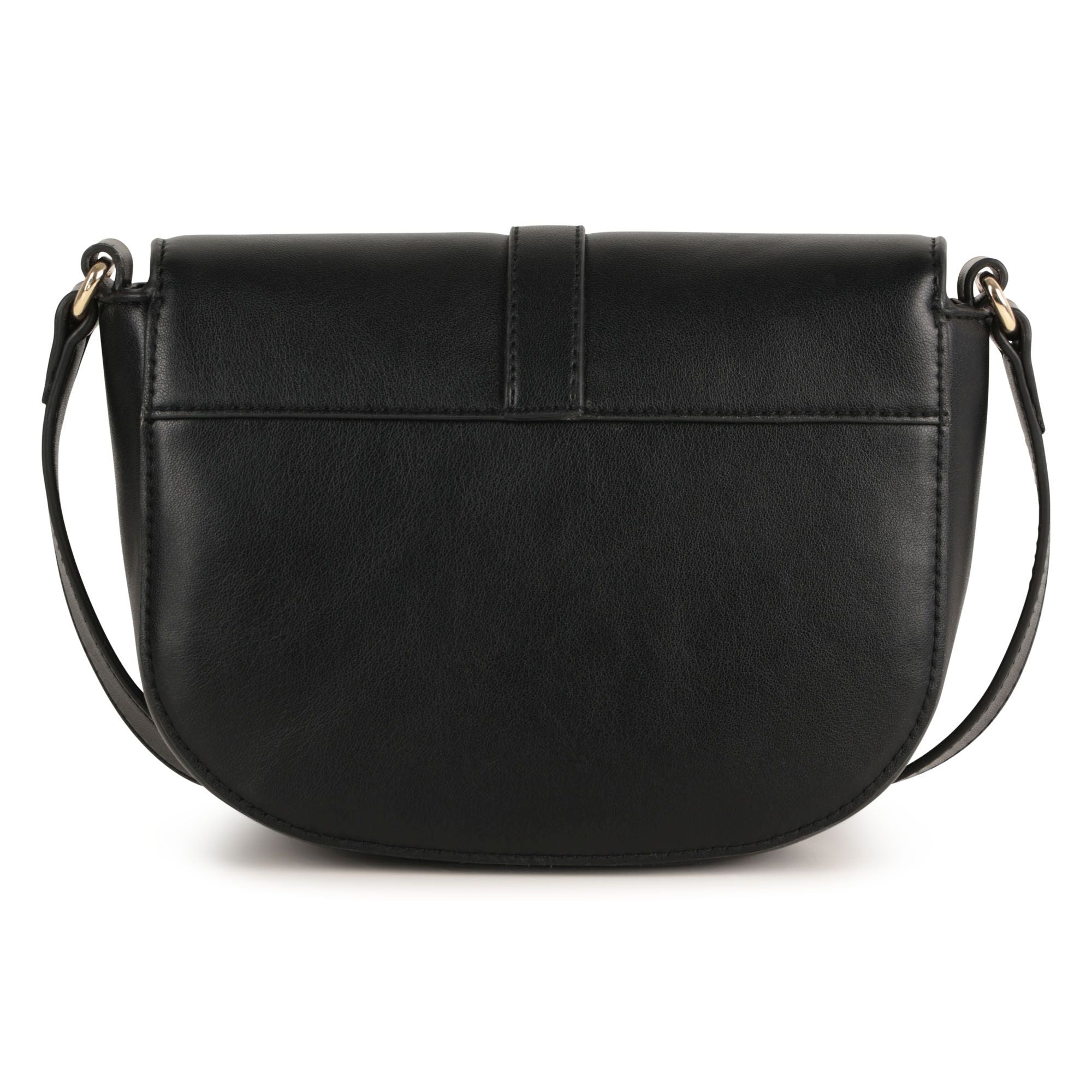 Black Crossbody Handbag with Gold Buckle Detail