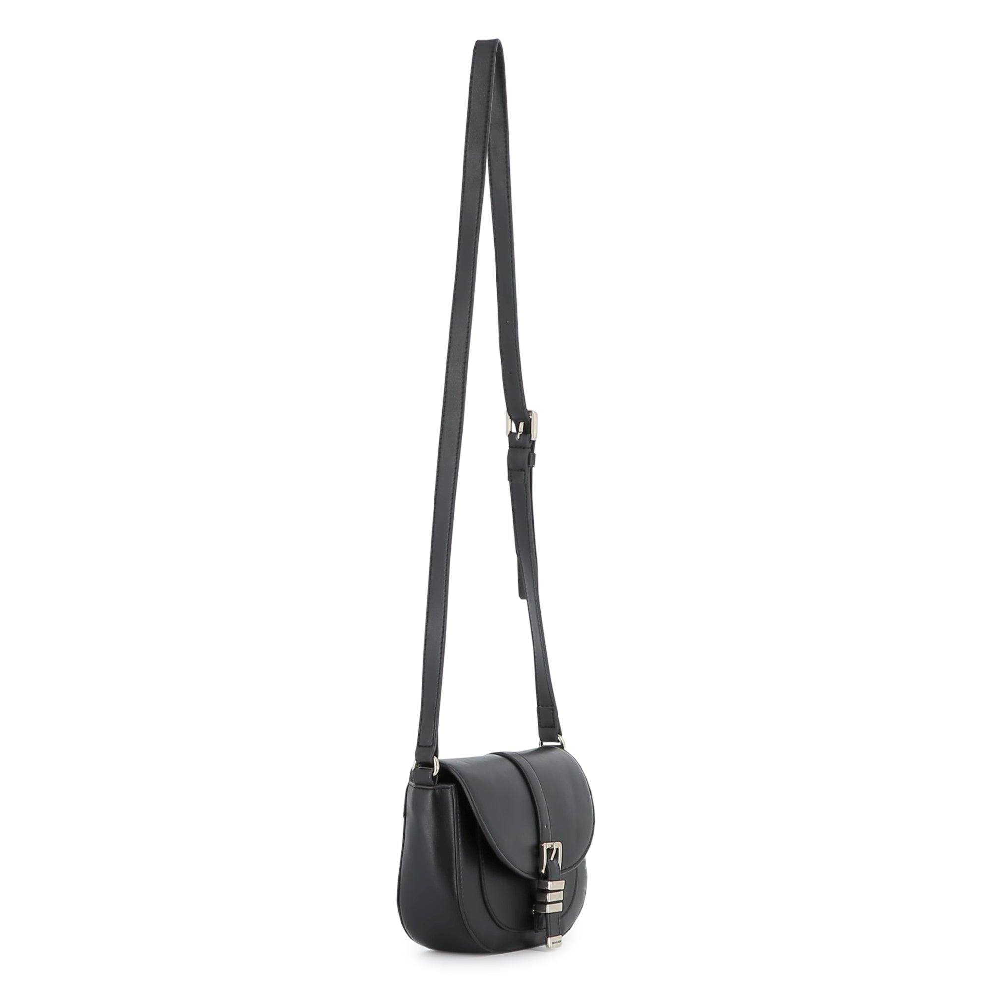 Black Crossbody Handbag with Gold Buckle Detail
