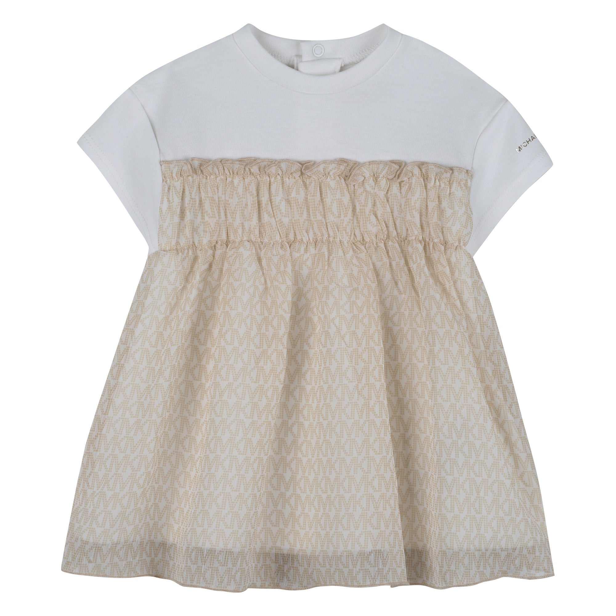 Baby Bi-Material Short Sleeves Dress in White and Beige Michael Kors