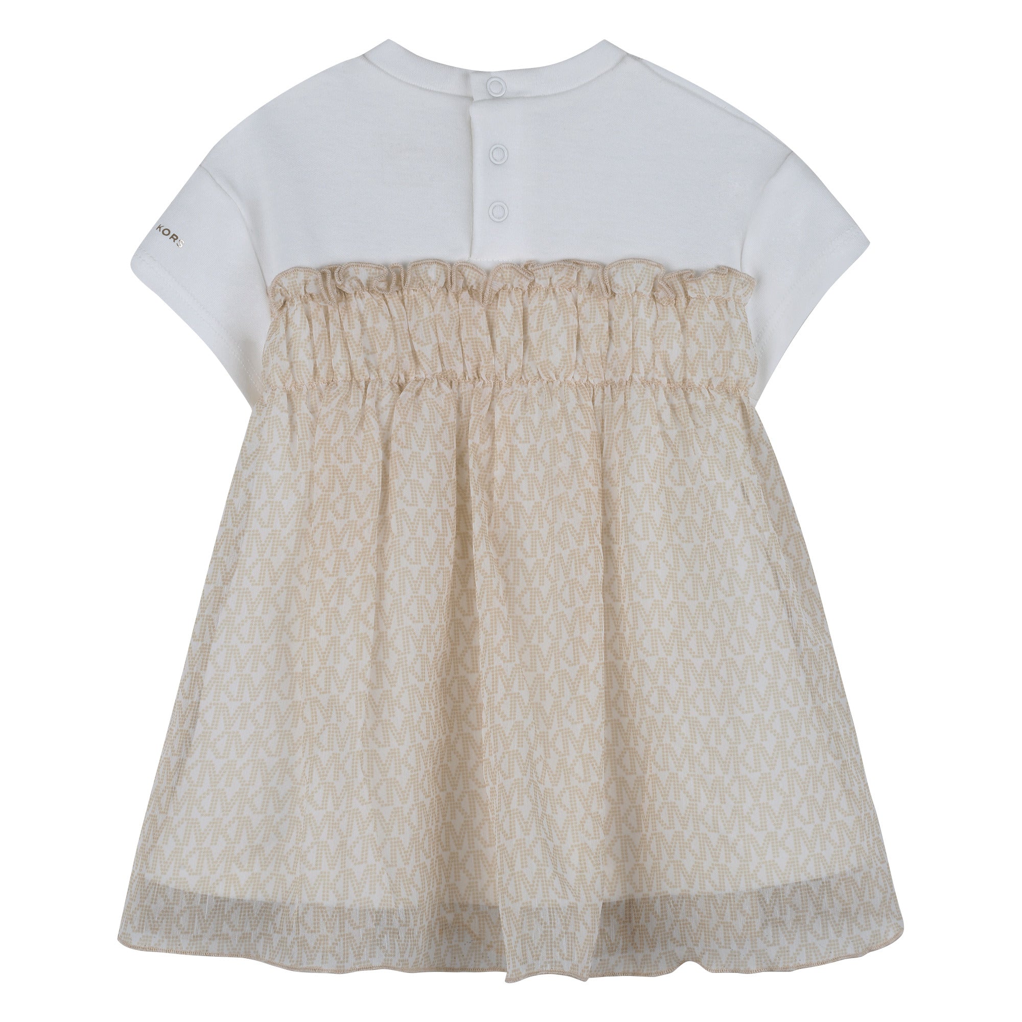 Baby Bi-Material Short Sleeves Dress in White and Beige Michael Kors