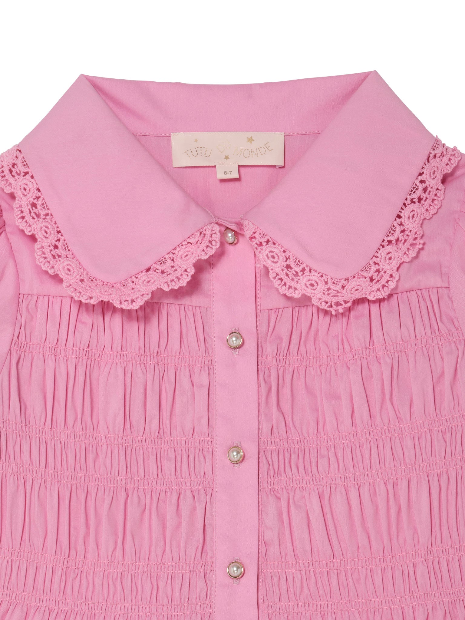 Brigitte Blouse - Smocked Cotton Blouse with Lace Collar and Puff Sleeves