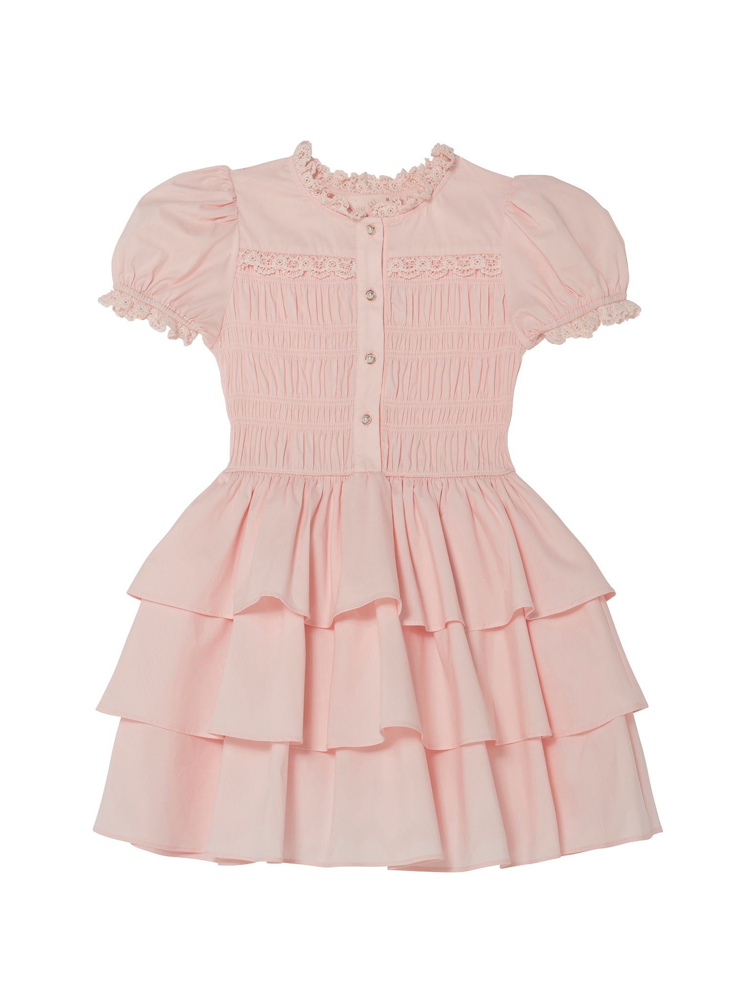 Brigitte Dress - Tiered Cotton Dress with Lace Trim and Smocked Bodice